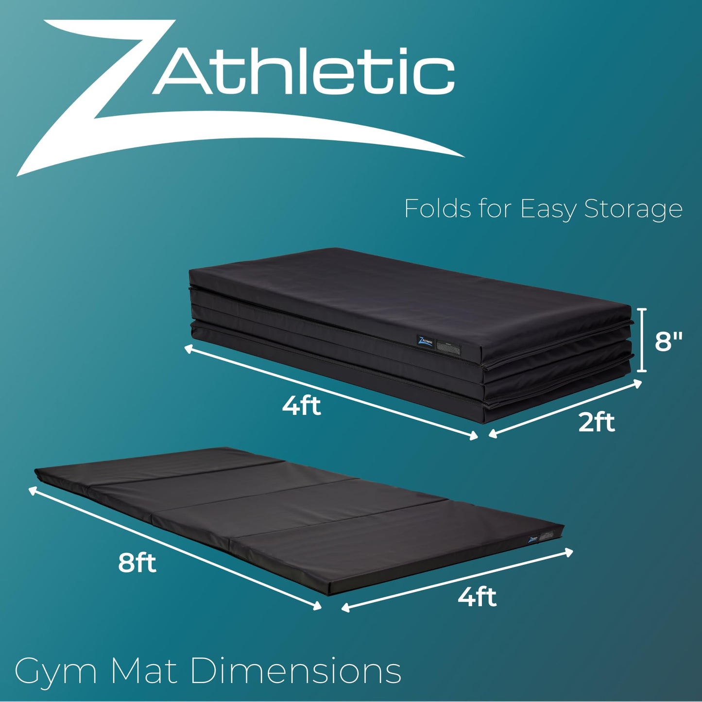 Z Athletic Folding Mat for Gymnastics, Tumbling, Cheerleading, and More, 4 Ft x 8 Ft x 2 In