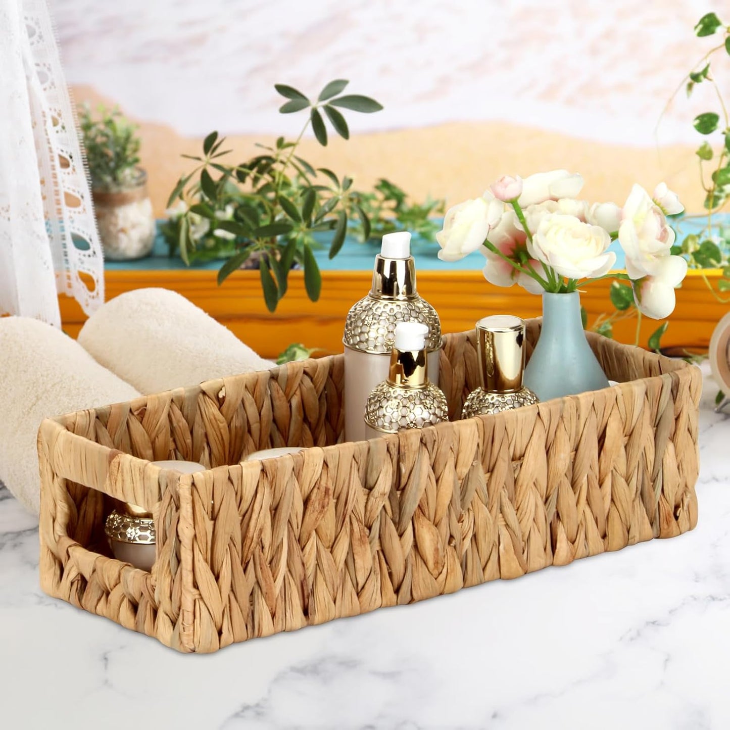Regine Switzerland Wicker Storage Basket - Stylish Water Hyacinth Organizer for Bathroom & Pantry | 2 Pack