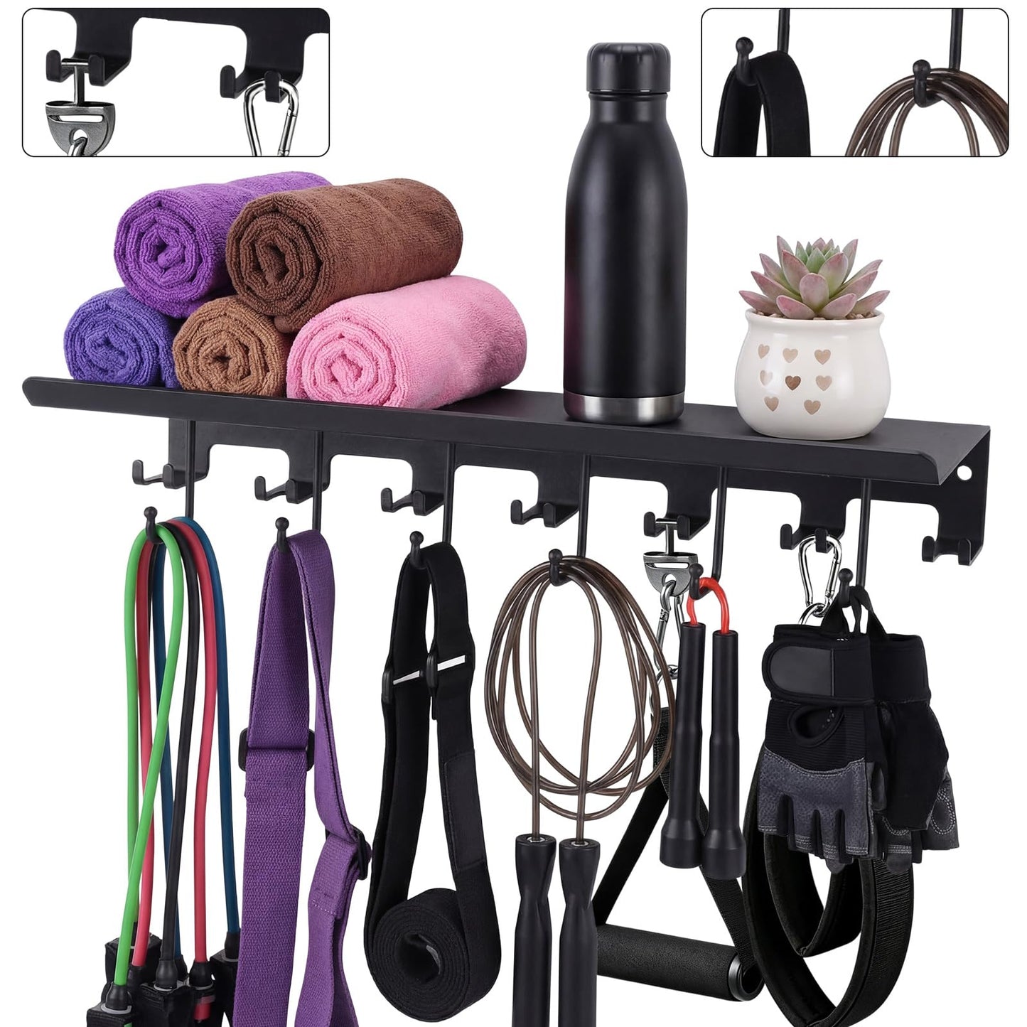 Novabright Double Row Hooks Floating Shelf Compatible with Tonal Accessories, T-bracket Lock Adapters Hanger, Wall Mount Home Gym Storage Rack for Fitness Equipment