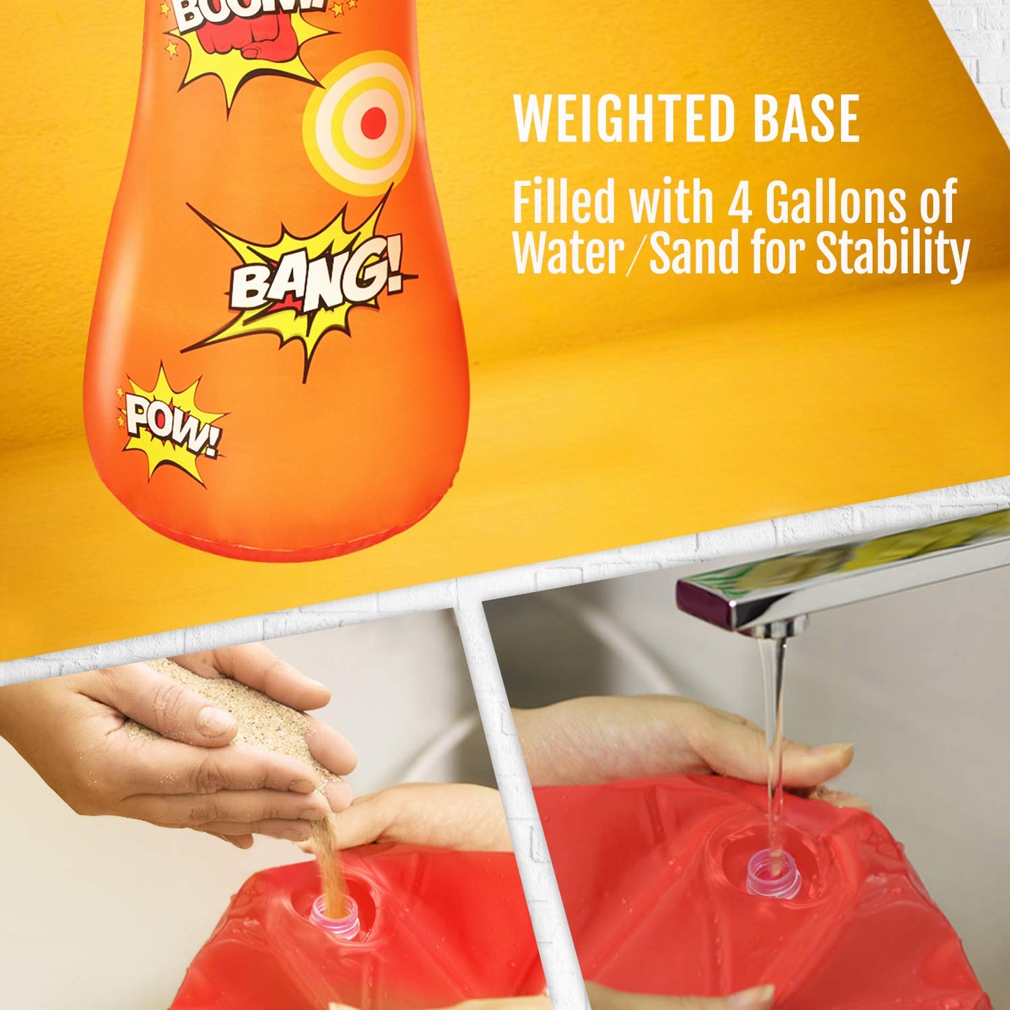 Novelty Place Kid's Inflatable Punching Bag - 4 Feet Tall Free Standing Buddy - Hit & Bounce Back Air Bop Toy Fun for Boys Girls Fitness & Stress Relief