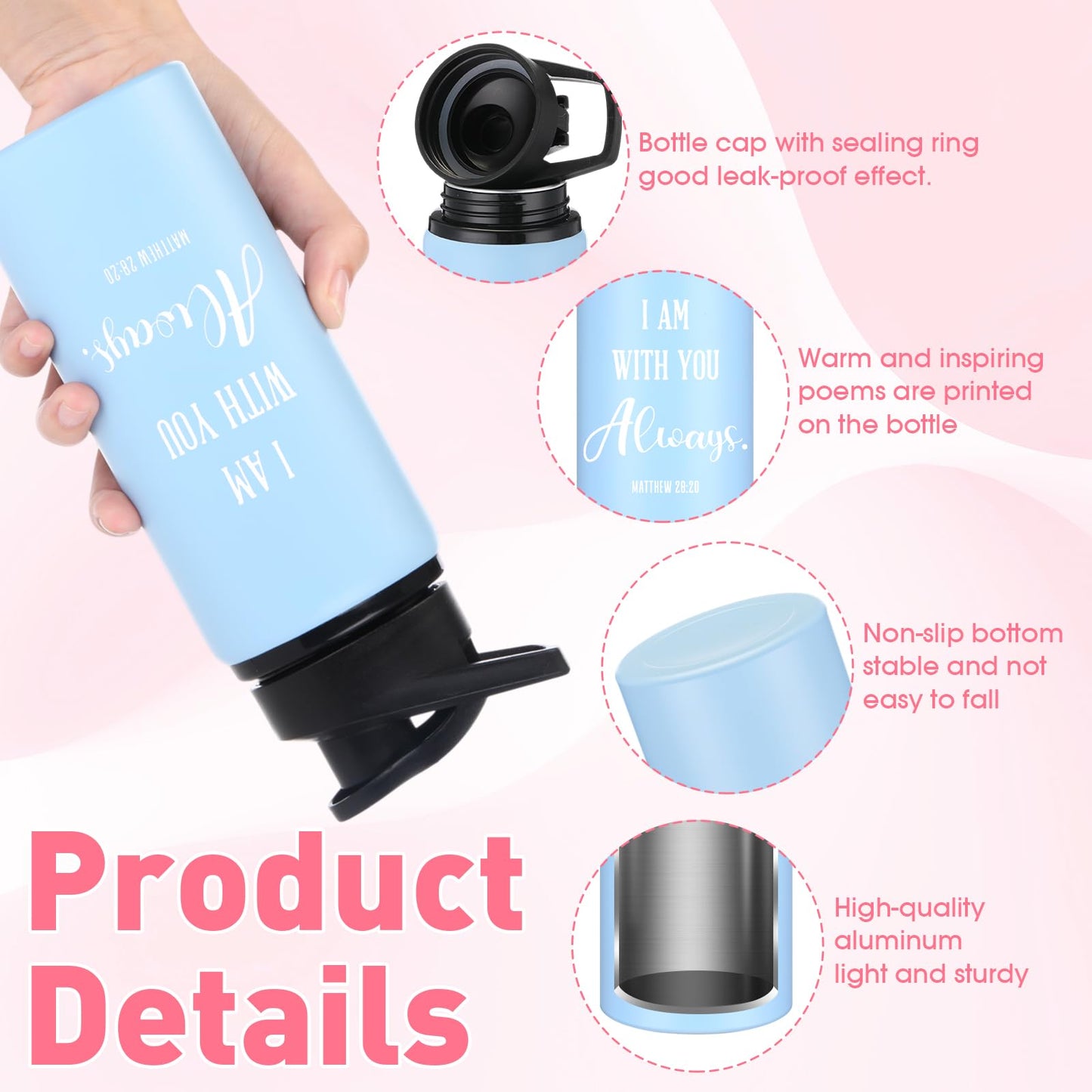 Reallnaive 12 Pieces Christian Religious Aluminum Water Bottles Bulk Snap Lids 20oz Morandi Colors Outdoor Leakproof Reusable Water Bottles for Travel Camping Hiking Fishing