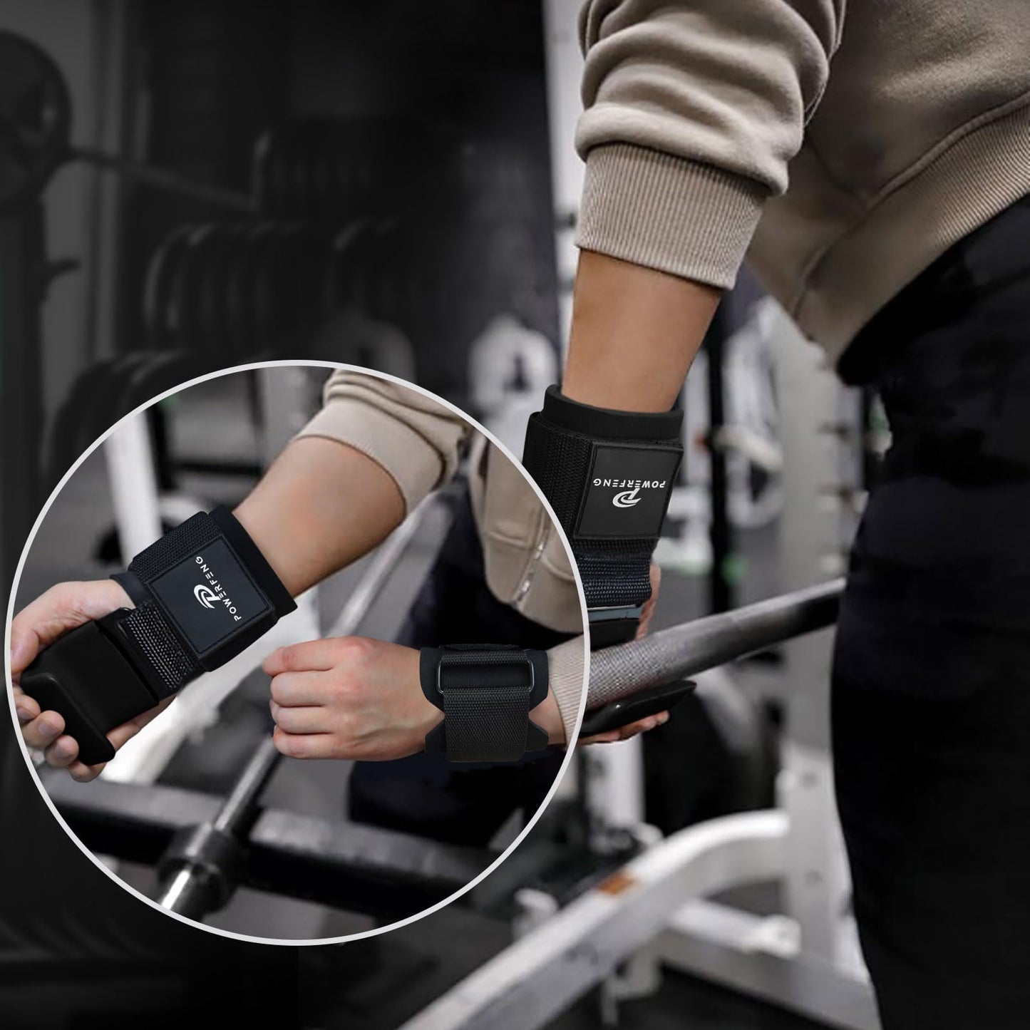 powerfeng Lifting Hooks for Weight Lifting: Weightlifting Hooks Wrist Straps Hand Grip Support for Deadlift Weightlifting Gym Gloves for Men & Women (Black)