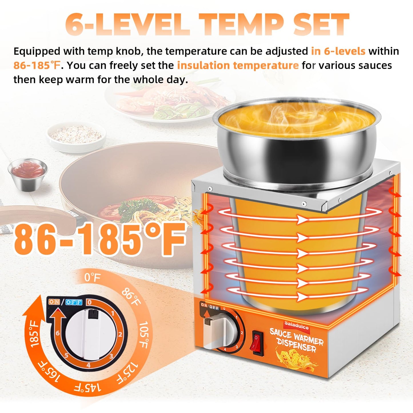 Saladulce Nacho Cheese Dispenser with Pumps, Nacho Cheese Warmer Hot Fudge Dispenser Warmer 5-Level Insulated Pump Dispenser for Sauce Cheese Fudge Caramel (4.2Quarts)