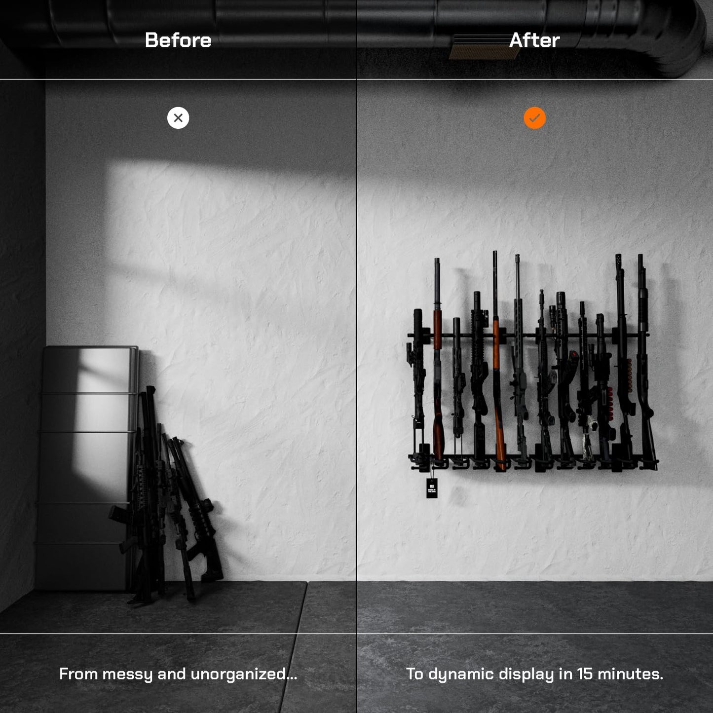 Hold Up Displays Wall Mount Gun Rack - 2 Pack, Vertical Rack, Heavy Duty Steel, Holds 12 Rifles & Shotguns - Made in USA
