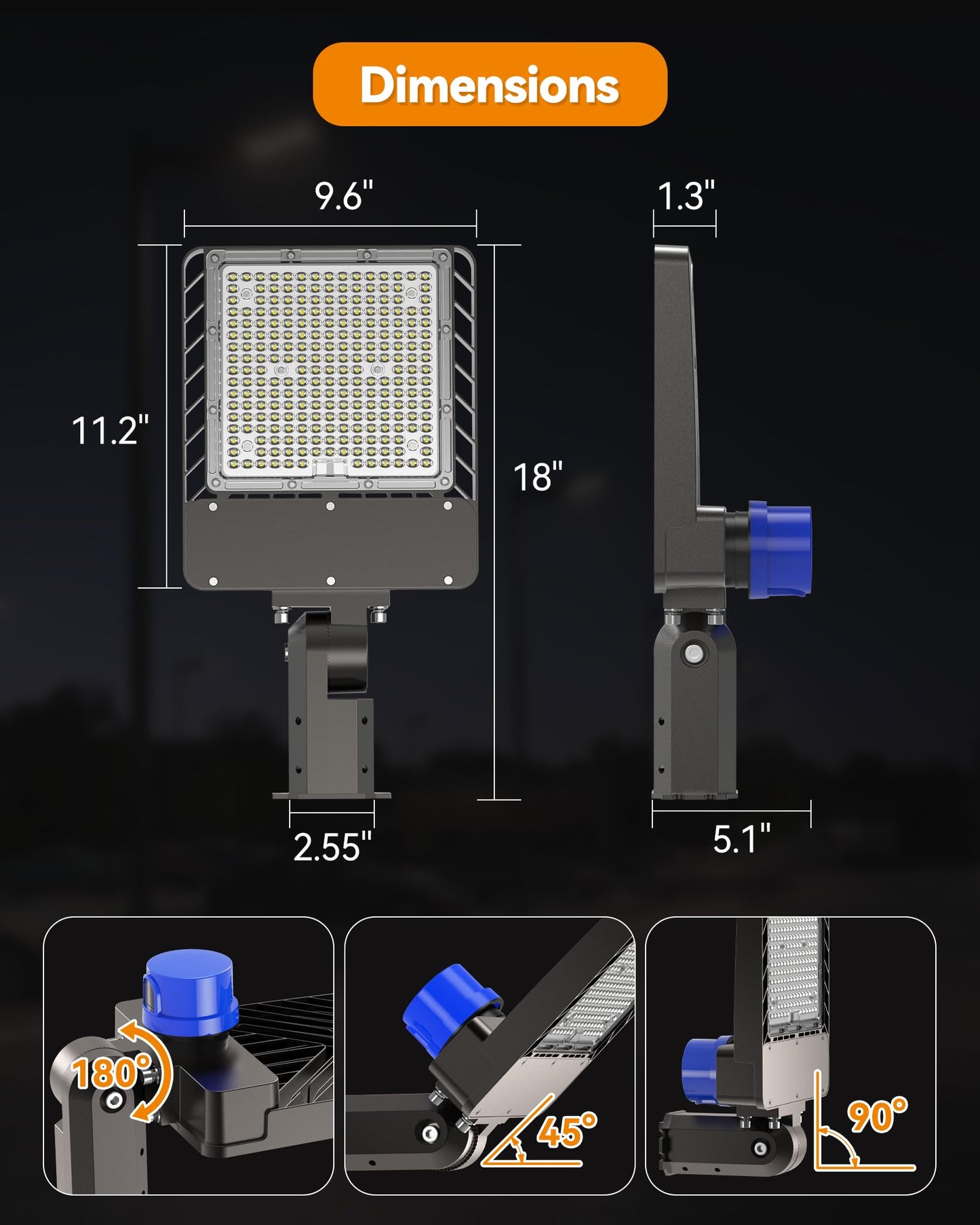 300W LED Parking Lot Lights 75000LM Street Light, 6000K Dusk to Dawn Outdoor Lights Commercial Area Lighting for Parking Lot Street Roadways Driveways Warehouse Factory 13 Years Lifespan, 2 Pack