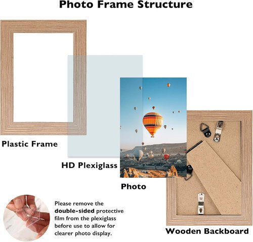 JCJMY 3.5x5 Rustic Brown Picture Frame - Shatter Resistant Plexiglass for Wall or Tabletop Display