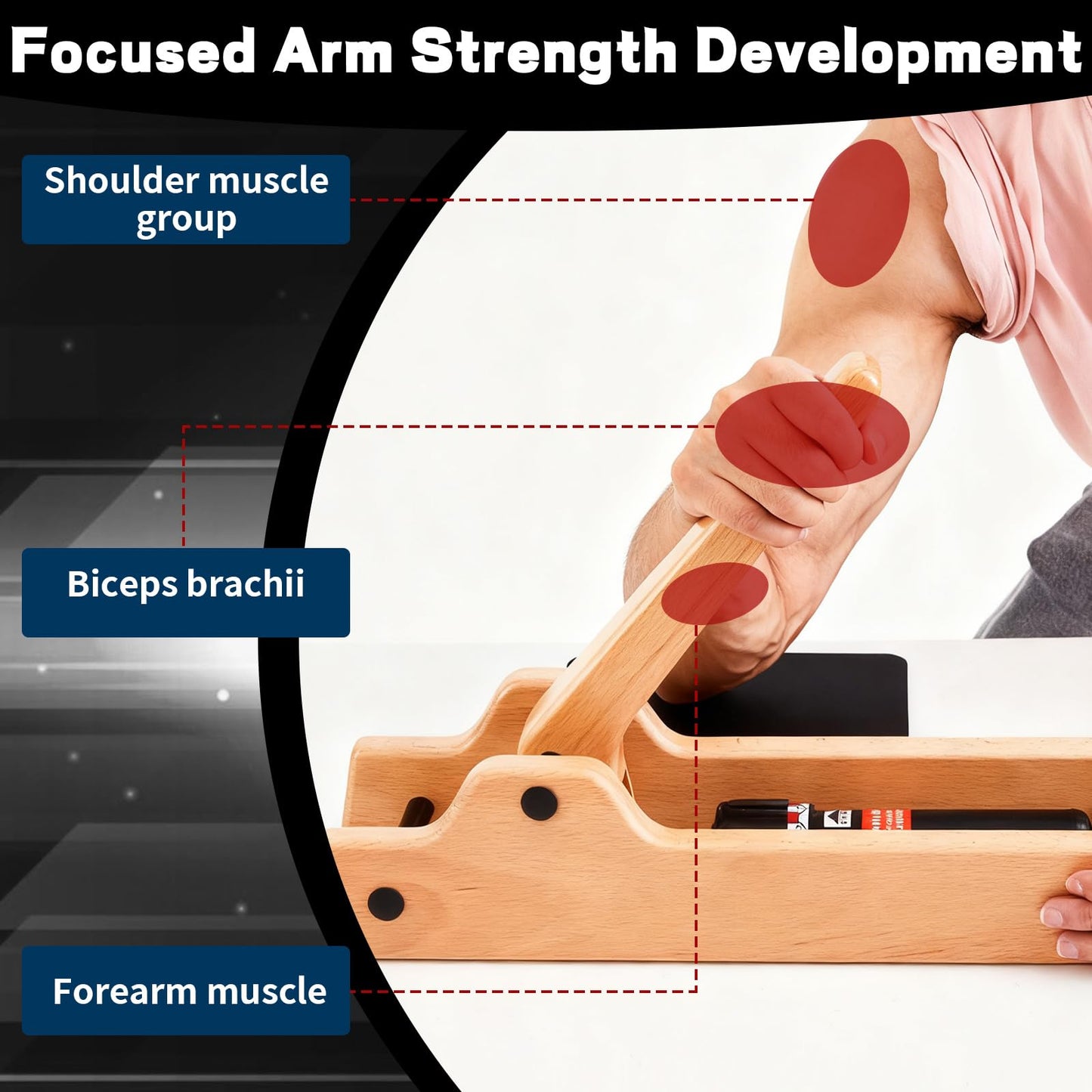 Fiwochic Portable Arm Wrestling Training Equipment Wooden Forearm Strengthener Hydraulic Arm Exerciser Adjustable Hydraulic Resistance (Levels 1–12) with Elbow Pads for Strength Training Home Gym