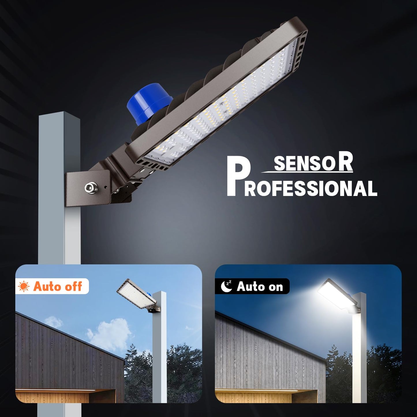 Juyace 4-Pack 240W LED Parking Lot Light with Photocell, 36,000LM 5000K Dusk to Dawn Security Flood Light, IP65 Commercial Area Light with Trunnion Bracket for Warehouse Street Yard (110-277V)