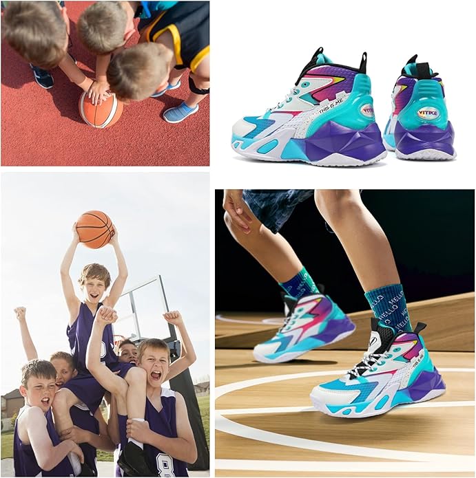 VITUOFLY Kids Basketball Shoes Boys Air Cushion Sneakers Girls Mid Top School Hoops Shoes Non-Slip Outdoor Sports Running Gym Comfortable Durable Little Kid/Big Kid