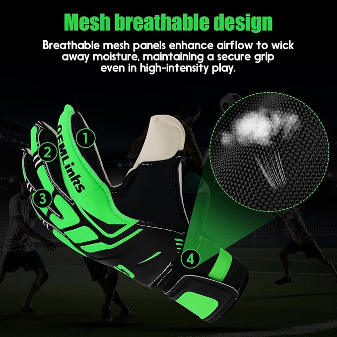 Youth&Adult Goalie Goalkeeper Gloves with Finger Protection Breathable Soccer Gloves with Strong Grips，6 Colors，Sizes 7-10