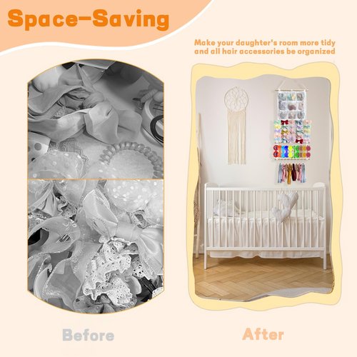 LEHSGY Headband Holder Hair Bows Organizer for Girls, Large Capacity Bow Holder, Pre-Assembled Hair Accessories Wall Hanging Organizer for Toddler Baby Girl Nursery Room Décor