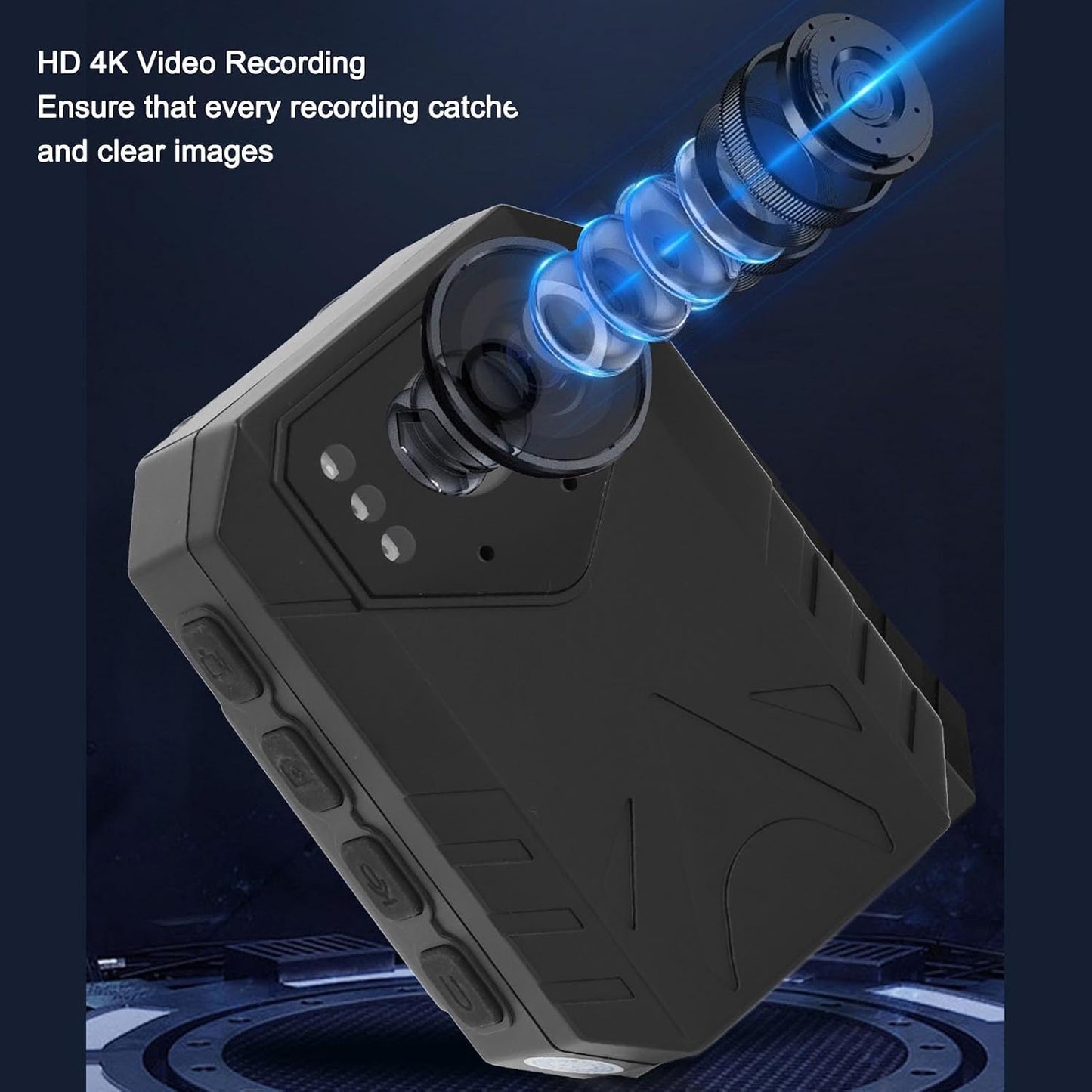 Yunseity 4K 2 Inch Body Camera, Body Worn Camera Law Enforcement Camera with TFT Color Screen, Night VisionVideo