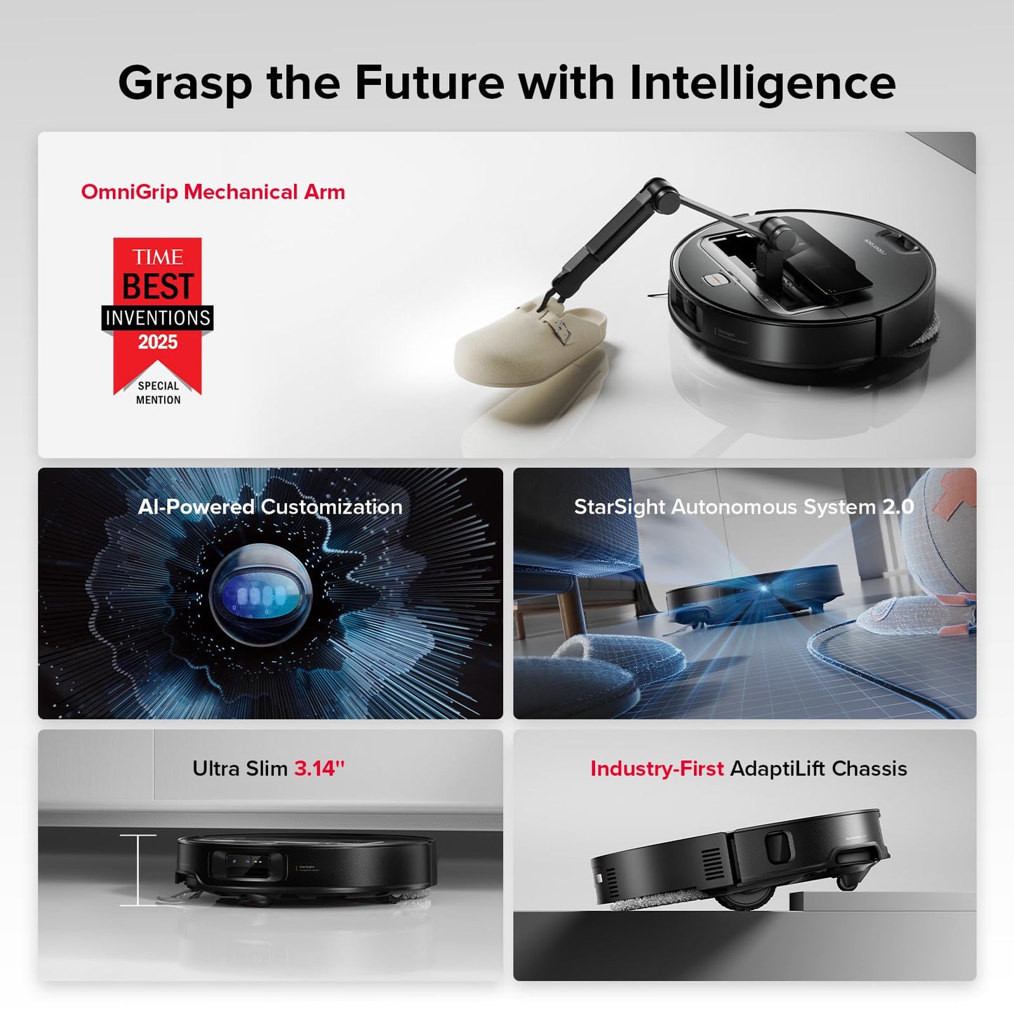 roborock Saros Z70 Robot Vacuum and Mop, OmniGrip Arm, AI-Powered, 22,000Pa Suction, 3.14’’ Ultra Slim, FlexiArm Riser Technology, AdaptiLift Chassis, Obstacle Avoidance, Auto Mop Washing & Drying