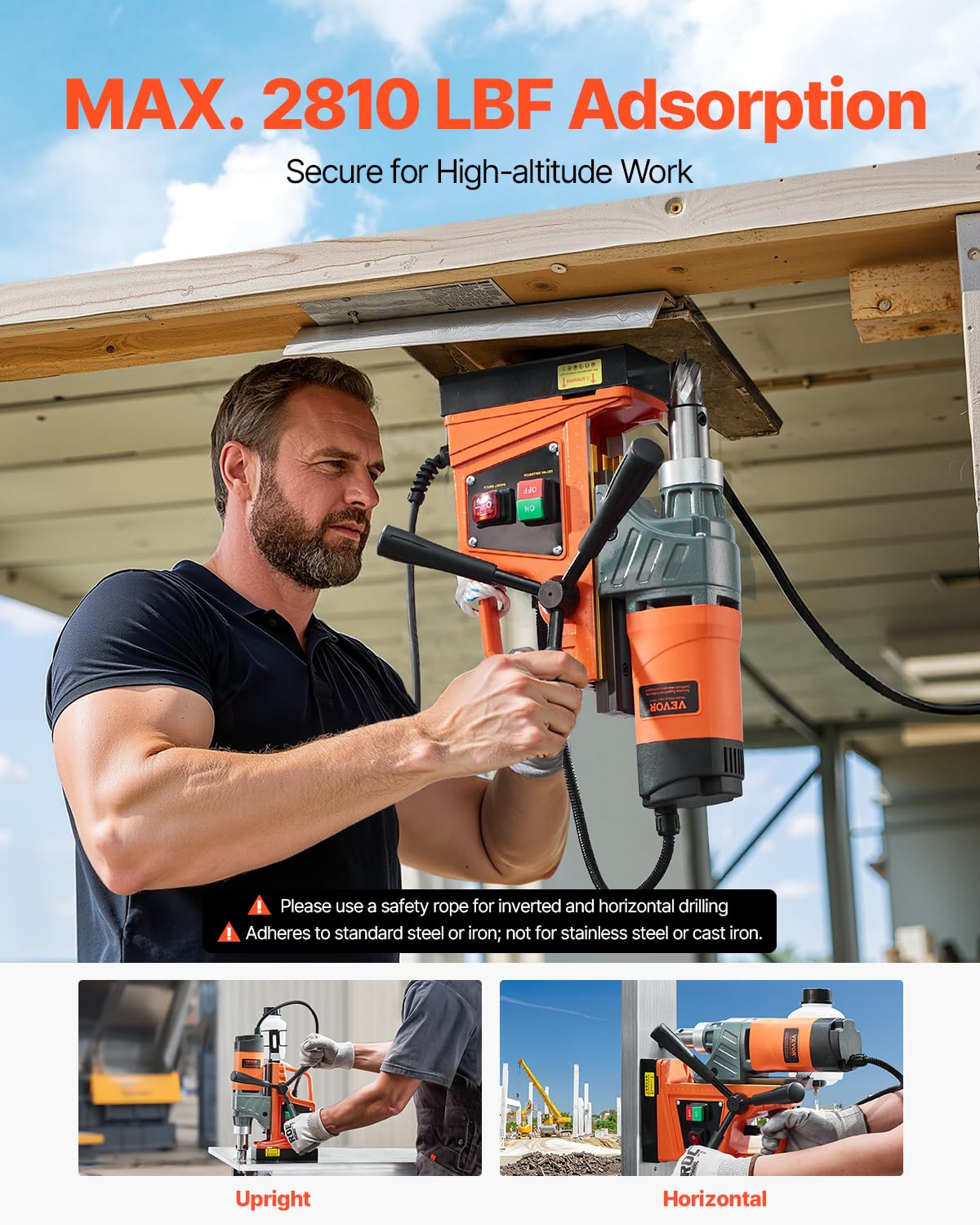 VEVOR Mag Drill Press, 1300W 1.57" Boring Diameter, 2922lbf Power Portable Magnetic Drill, 810 PRM, 11Pcs Drill Bits Electric Drilling Machine for Metal Surface, Industrial and Home Improvement