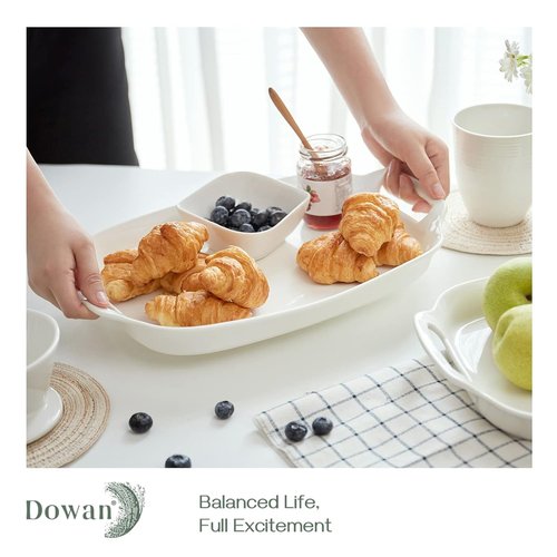 DOWAN Serving Tray - 15.4" Large Porcelain Platters with Handles | Set of 2 for Weddings & Entertaining