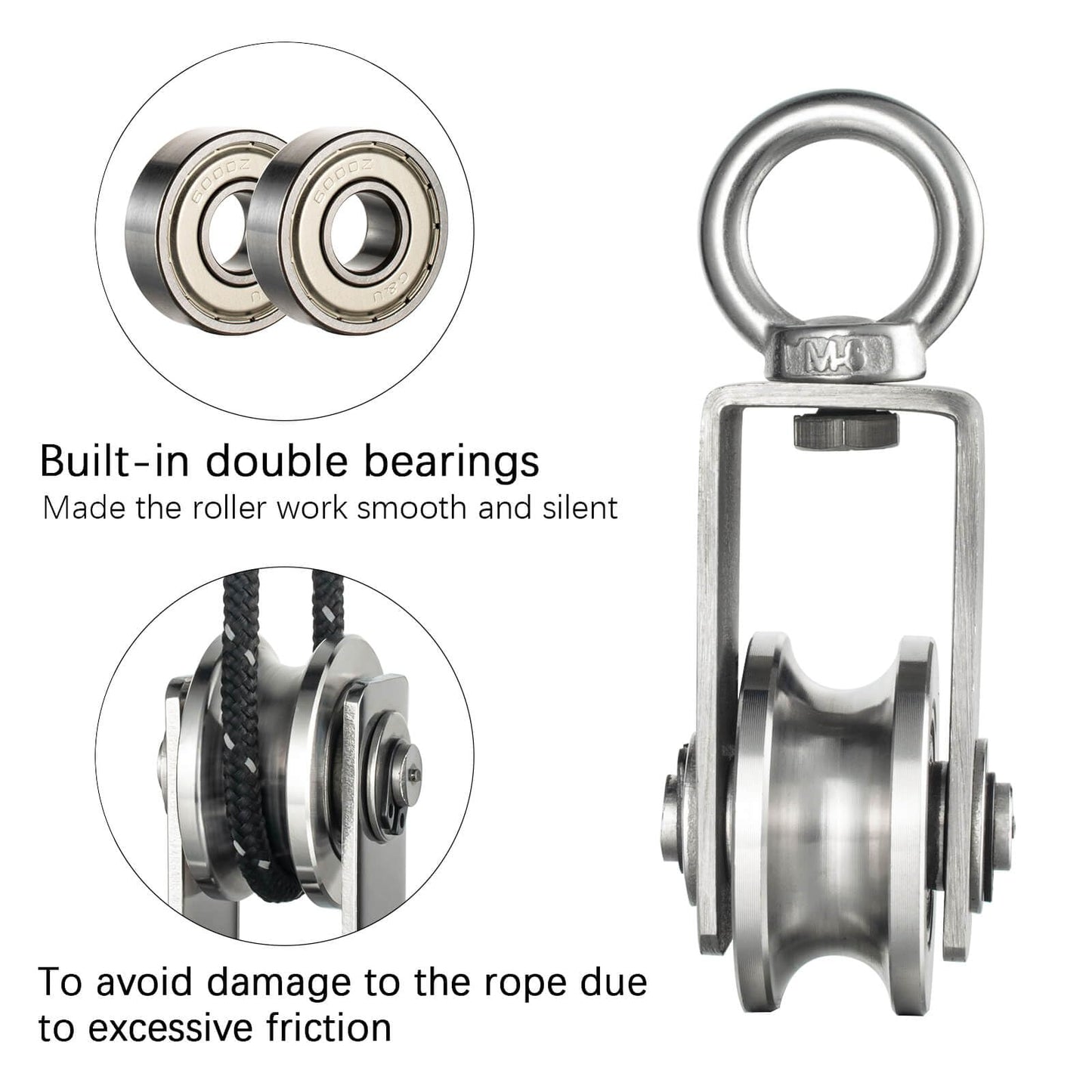 SHINICO Cable Pulley Wheel Stainless Steel, Bearing Inside, Rope Pulley for Pulley System, Gym Equipment, Clothesline, 2 Pack
