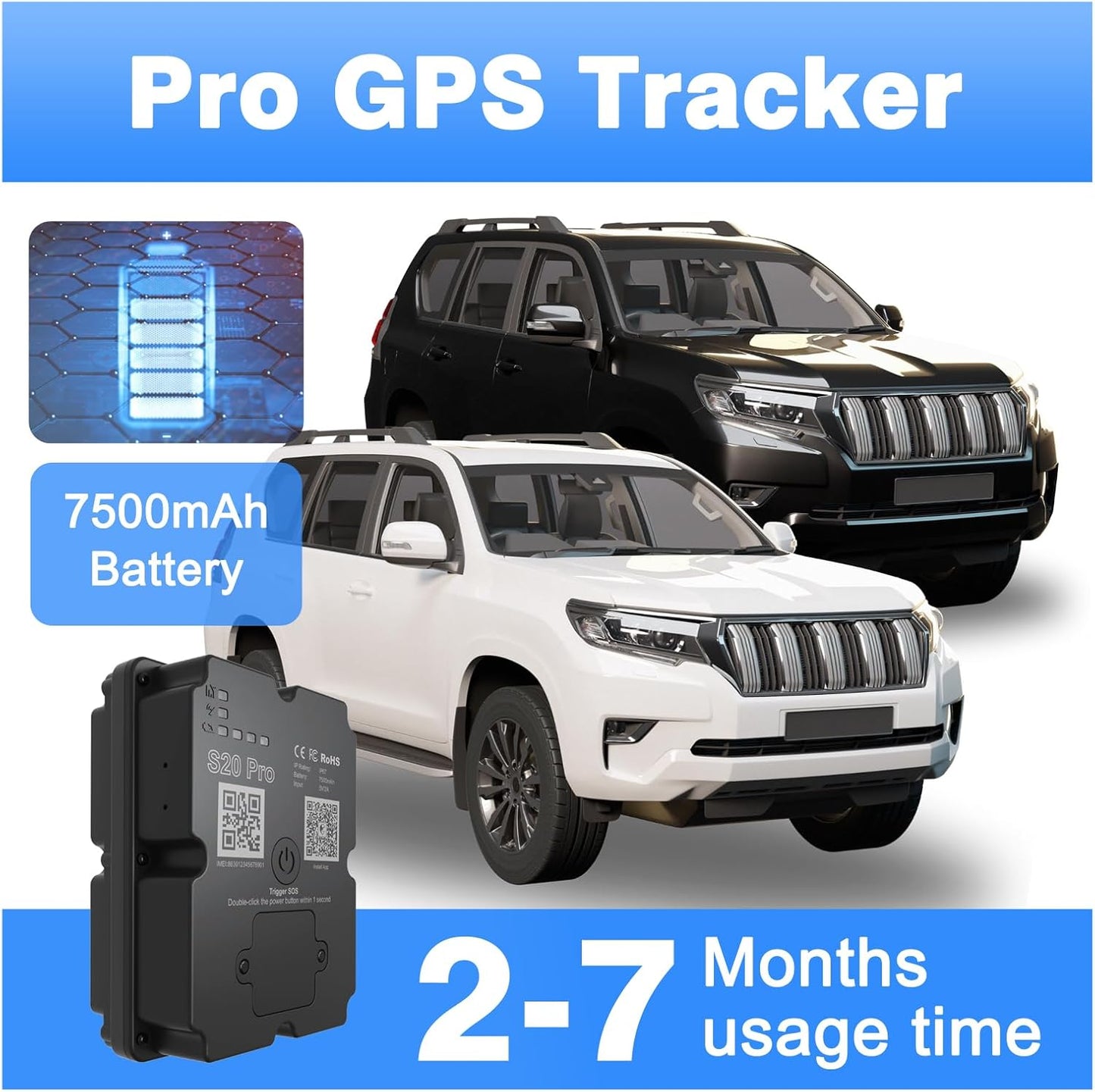 wanwaytech 4G 7500mAh GPS Tracker Vehicle - LTE Real-Time GPS Tracking Device for Cars/Trucks, Battery, Worldwide