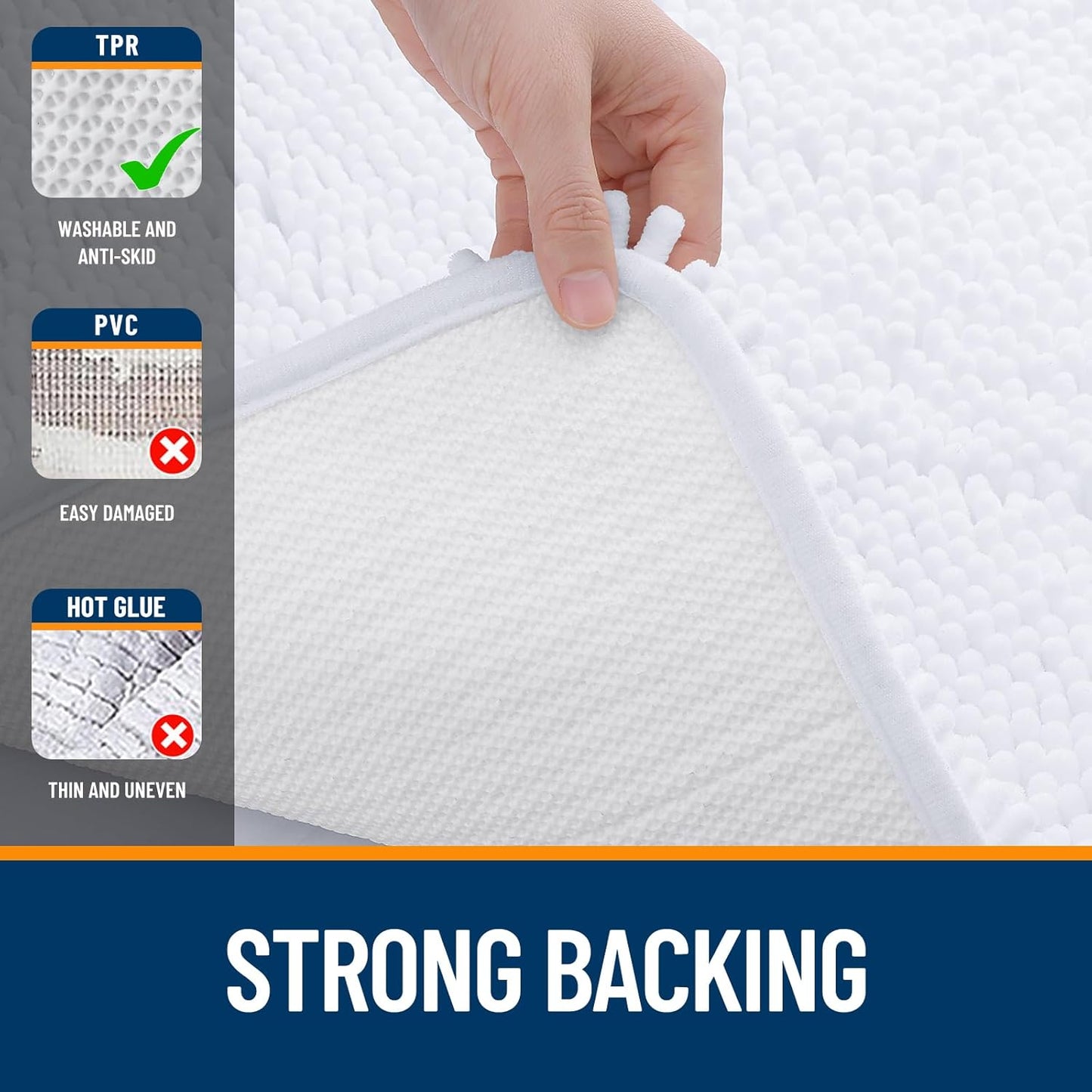 OLANLY Bathroom Rugs - Extra Soft Chenille Bath Mats with Rubber Backing | Quick Dry & Machine Washable, 36x24, White