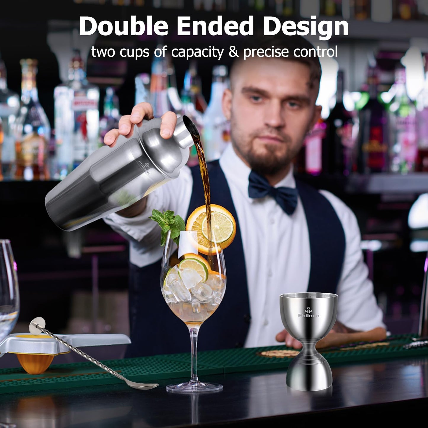 Philorn Bell Jigger for Bartending, Cocktail Jigger 2 OZ 1 OZ with Measurements Inside, Premium 304 Stainless Steel Shot Measure Double Jigger Bar Liquor Measuring Jigger