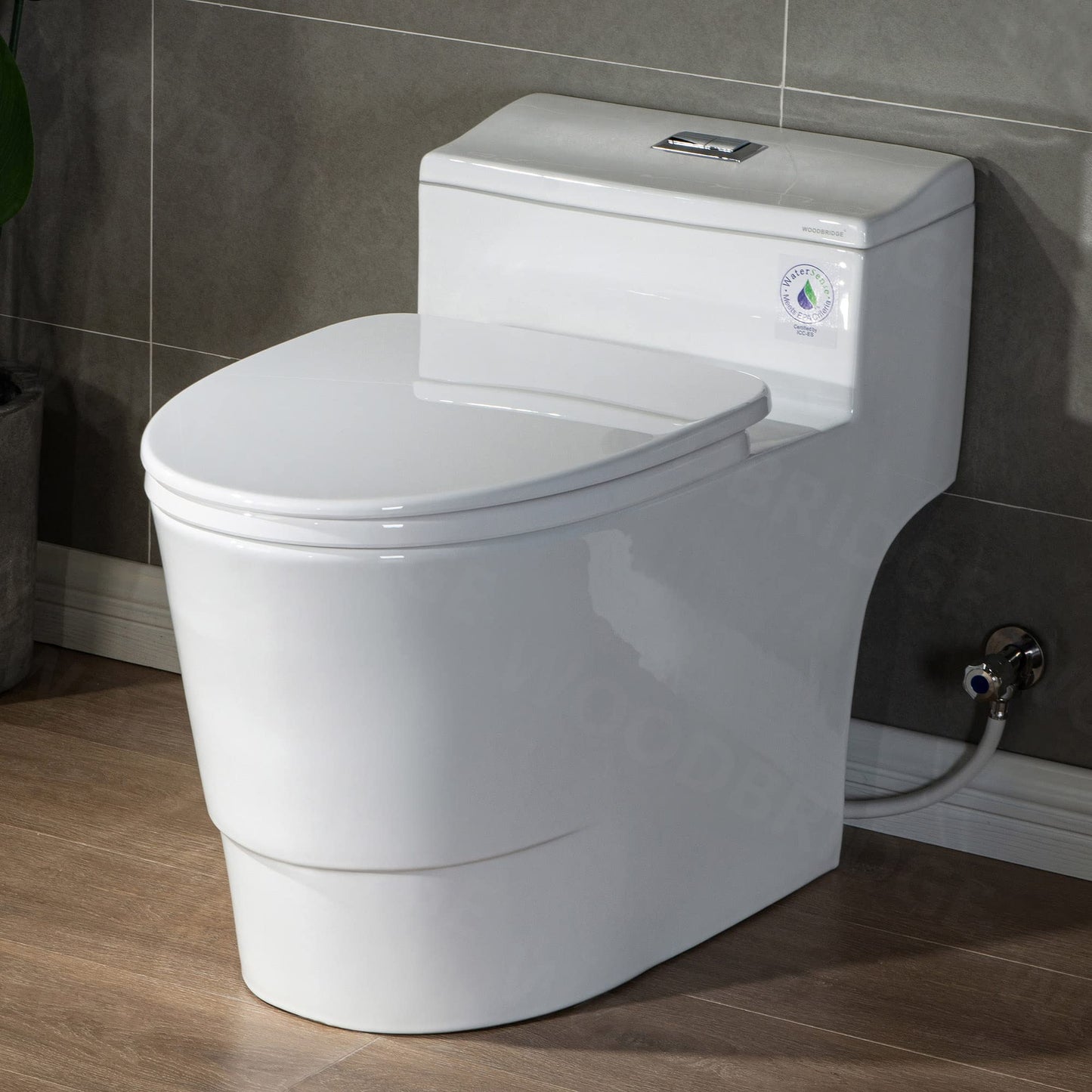 Woodbridgebath T-018 Dual Flush Elongated One Piece Toilet with Soft Closing Seat, Comfort Height, Water Sense