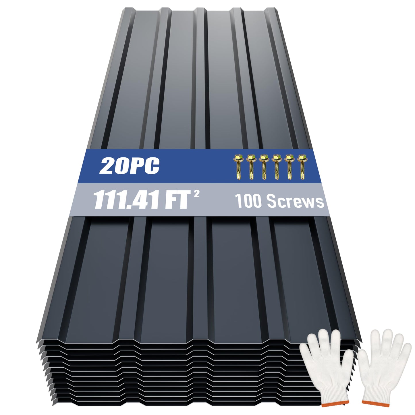 Brakki Metal Roofing Panels 20pcs 111 ft², L45.28"xW17.72" Grey Corrugated Galvanized Steel Roof Panels with Screw, Heavy Duty Metal Siding Suitable for Garages Chicken Coop Sheds Stables Patio