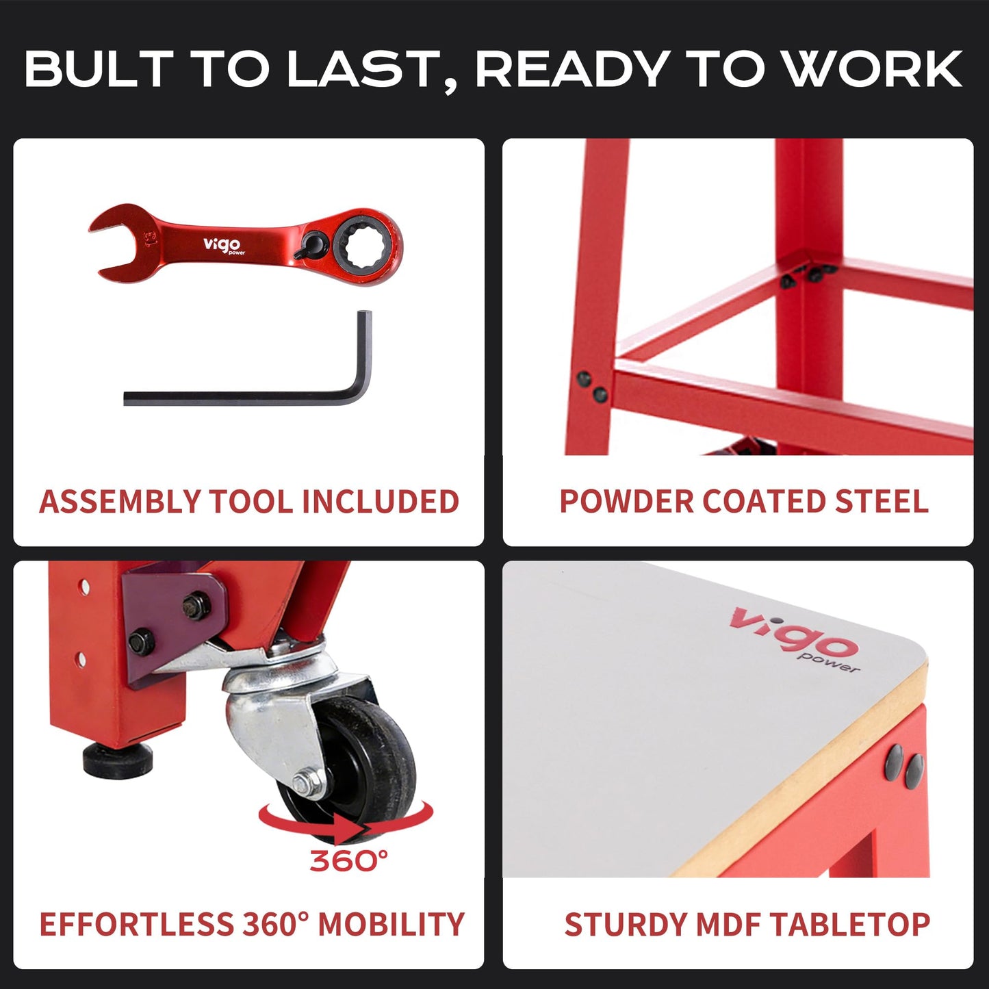 VIGO POWER 700 Lbs Heavy Duty Drill Press Stand with Wheels, 30" Height & 26"x14" MDF Top Universal Tool Stand, Expandable Mobile Work Bench Station for Planers, Table Saws, Grinders & Band Saws