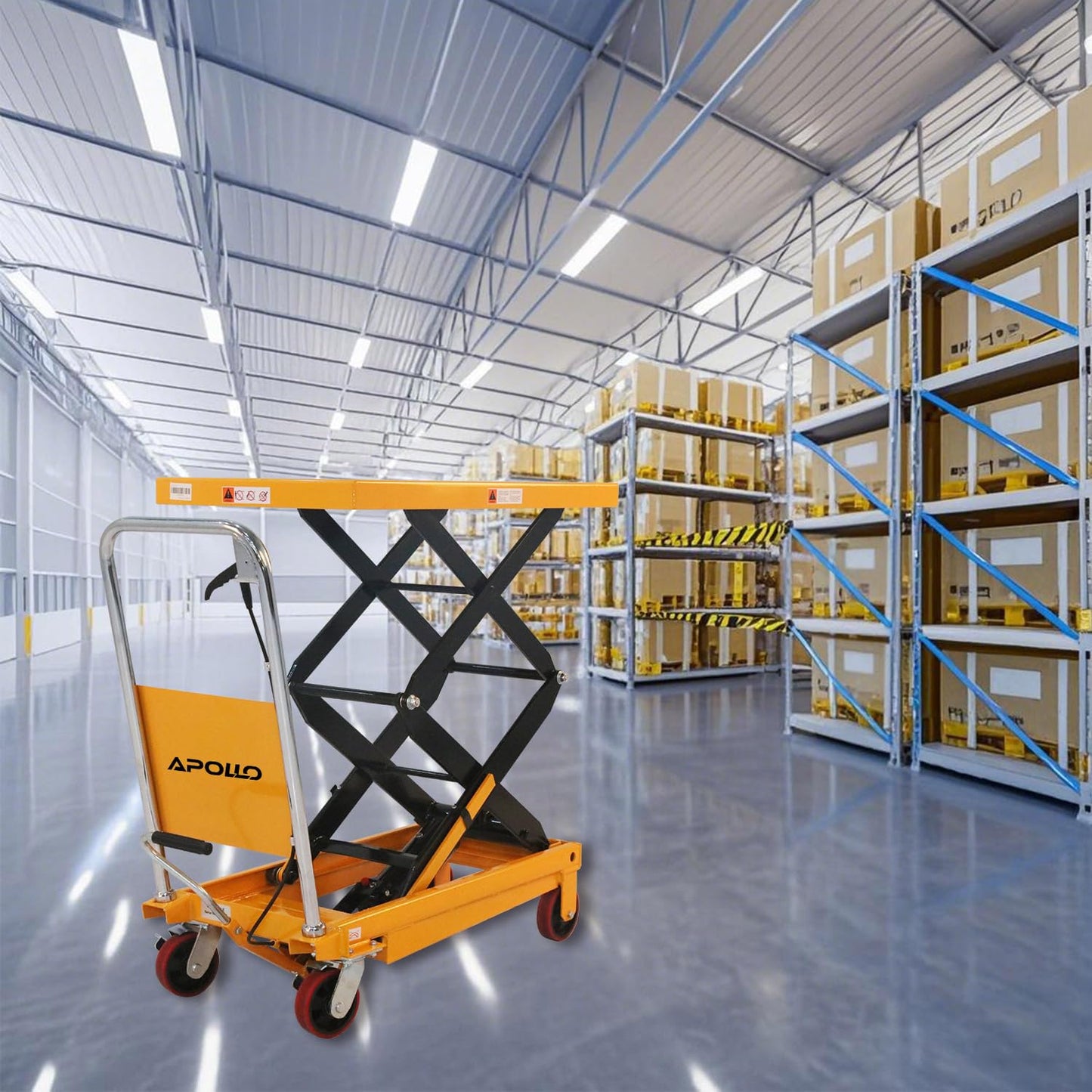 APOLLO Lift Table Cart Double Scissor Hydraulic Lift Table Cart 51" Lifting Height Elevating Cart 770lbs Capacity