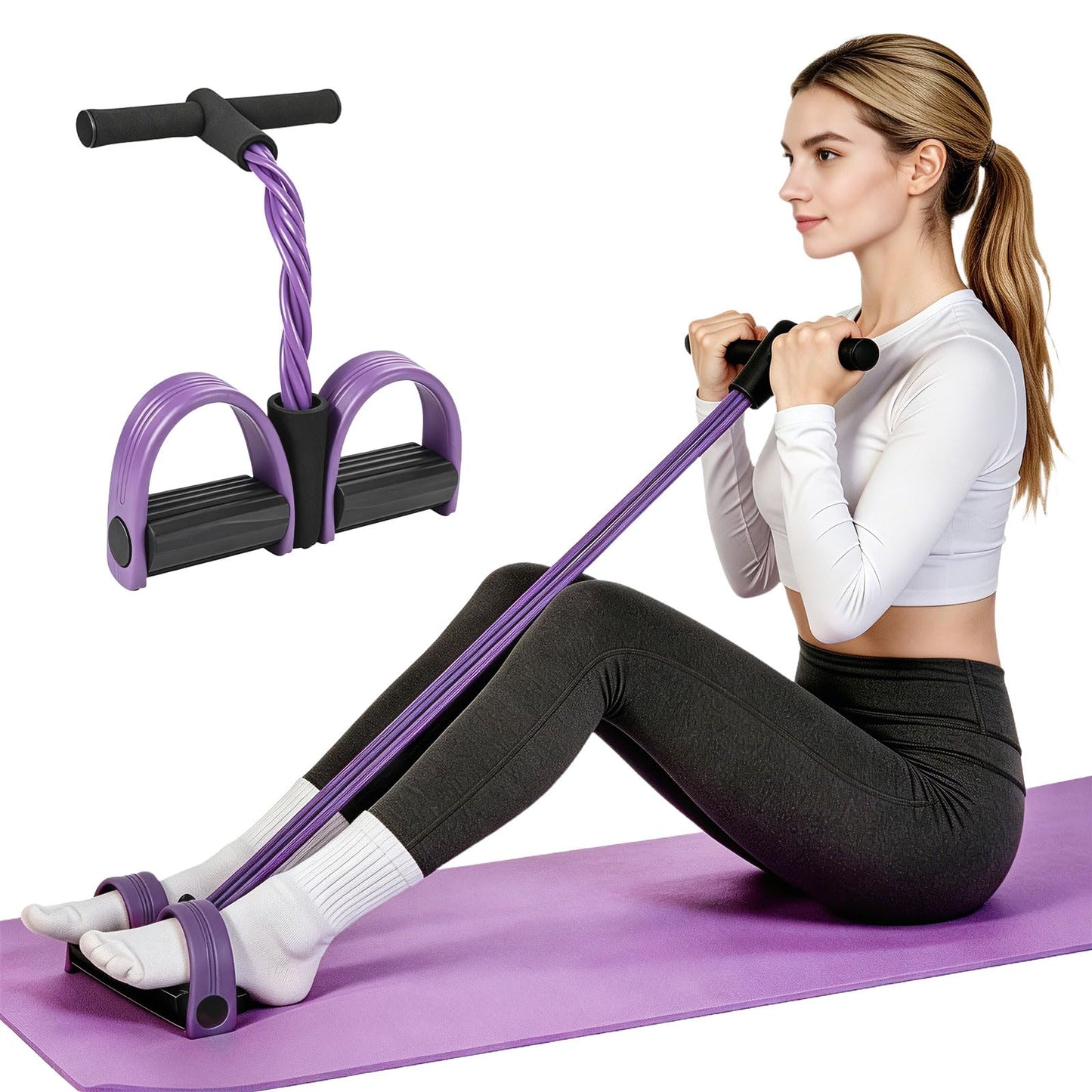 Kammoy 6-Tubes Tension Rope, Multifunction Elastic Yoga Pedal Puller Resistance Band, Natural Latex Tension Rope Fitness Equipment, for Abdomen, Waist, Arm, Leg Stretching Slimming Training (Purple)