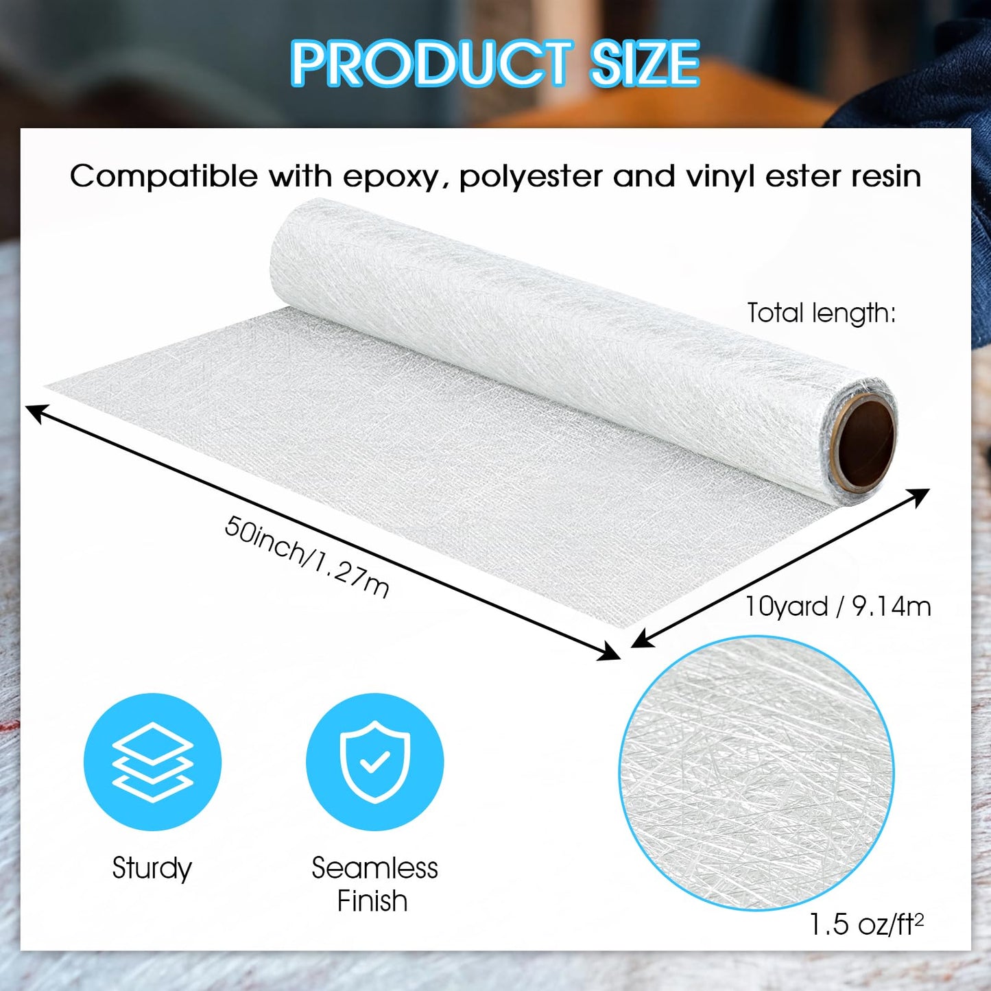 ZXQDRE Fiberglass Chopped Strand Mat Roll 50" x 30ft, 1.5 oz CSM Fiberglass Cloth Roll for Boat Repair, Automotive, Waterproof, Resin & Epoxy Compatible Fiber Glass Cloth