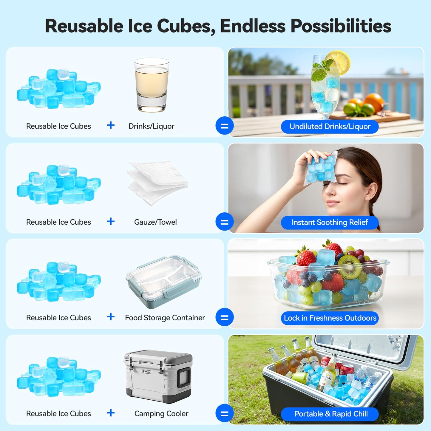 Nilpferd 360 Pack Reusable Ice Cubes for Drinks, BPA-Free Ice Packs for Lunch Boxes, Coolers, Refreezable Plastic Ice Cubes Without Diluting Drinks for Party Hosts & Outdoor Ice Baths Enthusiasts