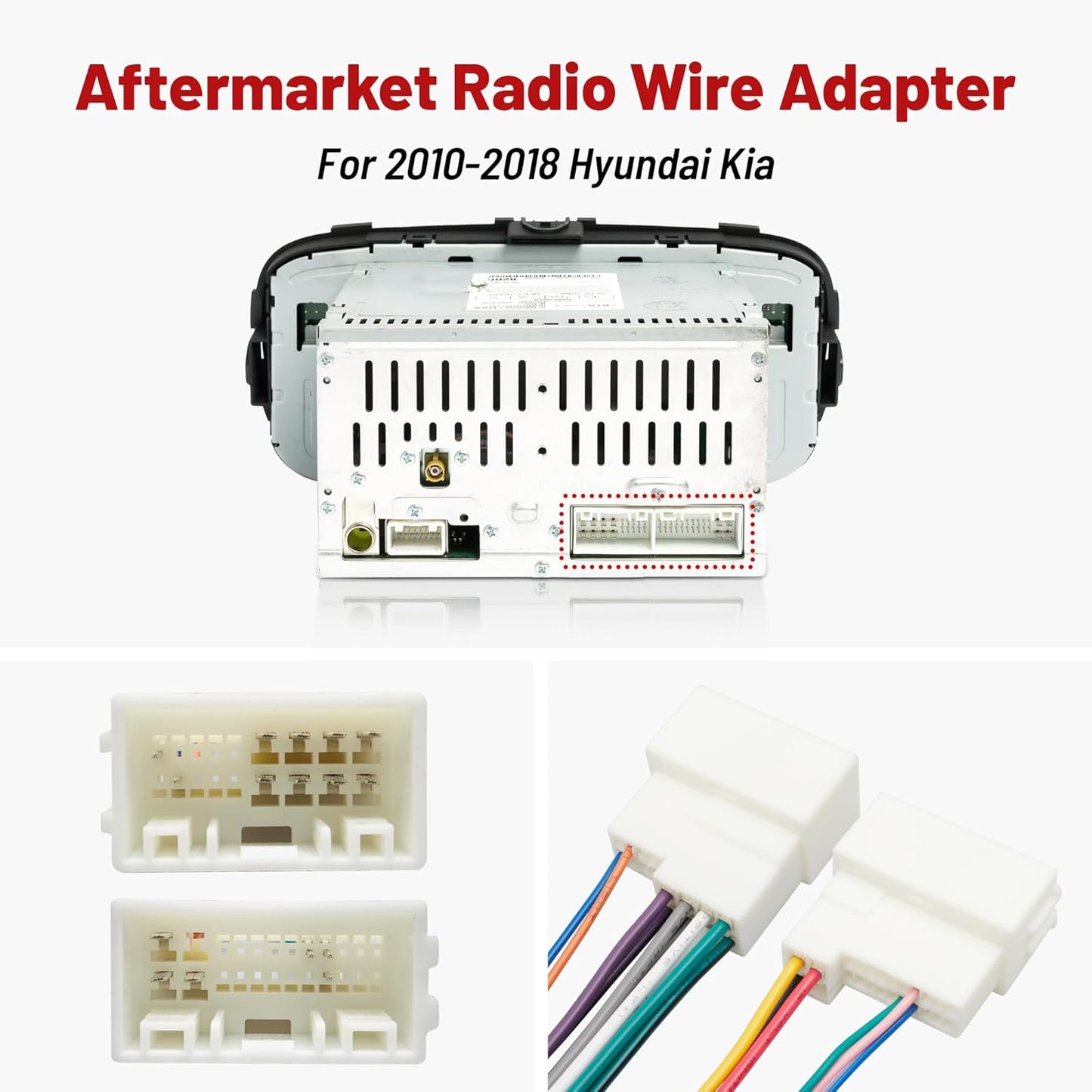 2013-2017 2014-2018 MP3 RED WOLF Radio Wire Harness Compatible with Hyundai Elantra/Santa Fe, Kia Forte Sorento CD