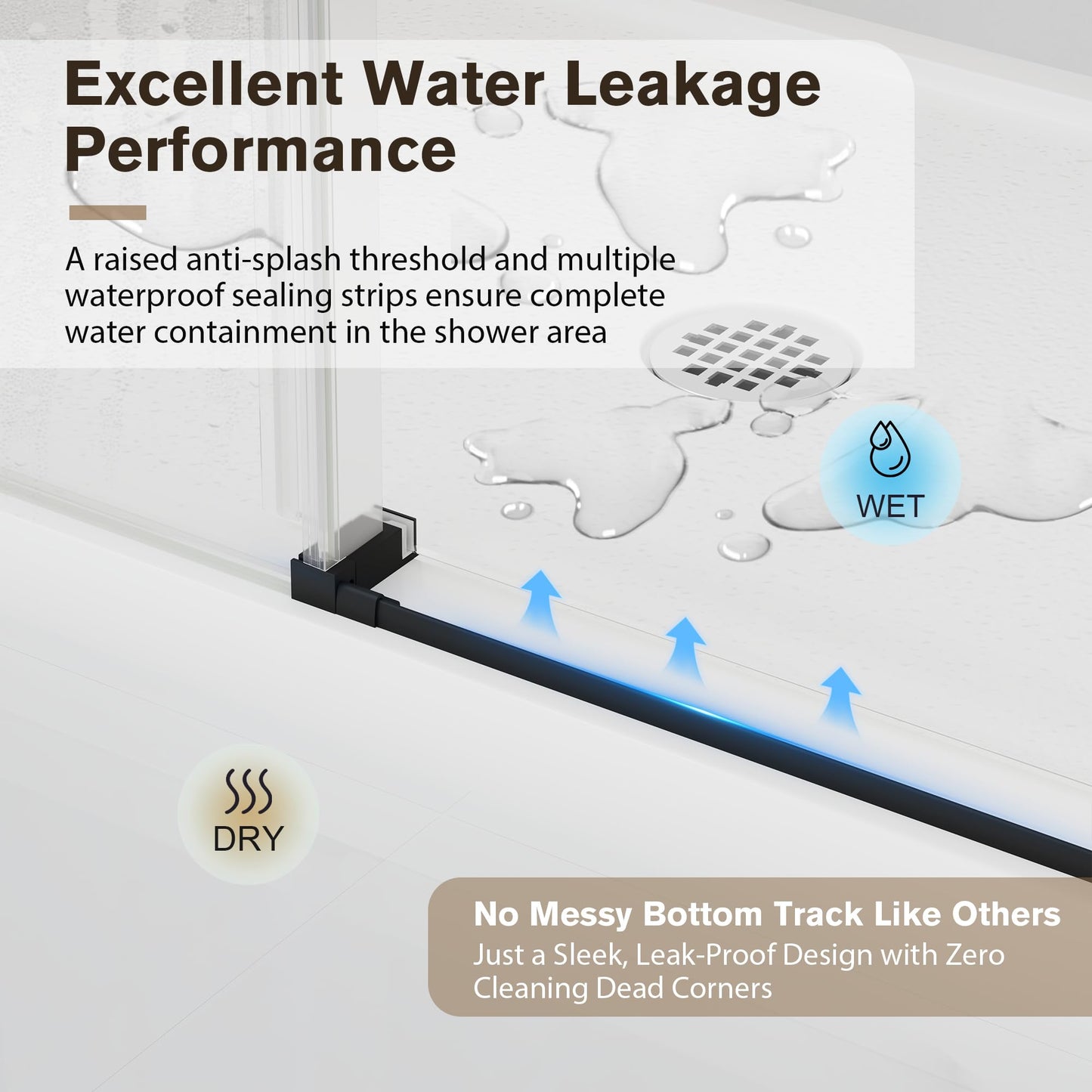 EASYWORC Frameless Glass Shower Door, 61-66" W x 76" H Sliding Frameless Shower Door, 1/4''(6mm) SGCC Tempered Glass, Explosion-Proof Film Nano Coating, Stainless Steel Hardware, Matte Black