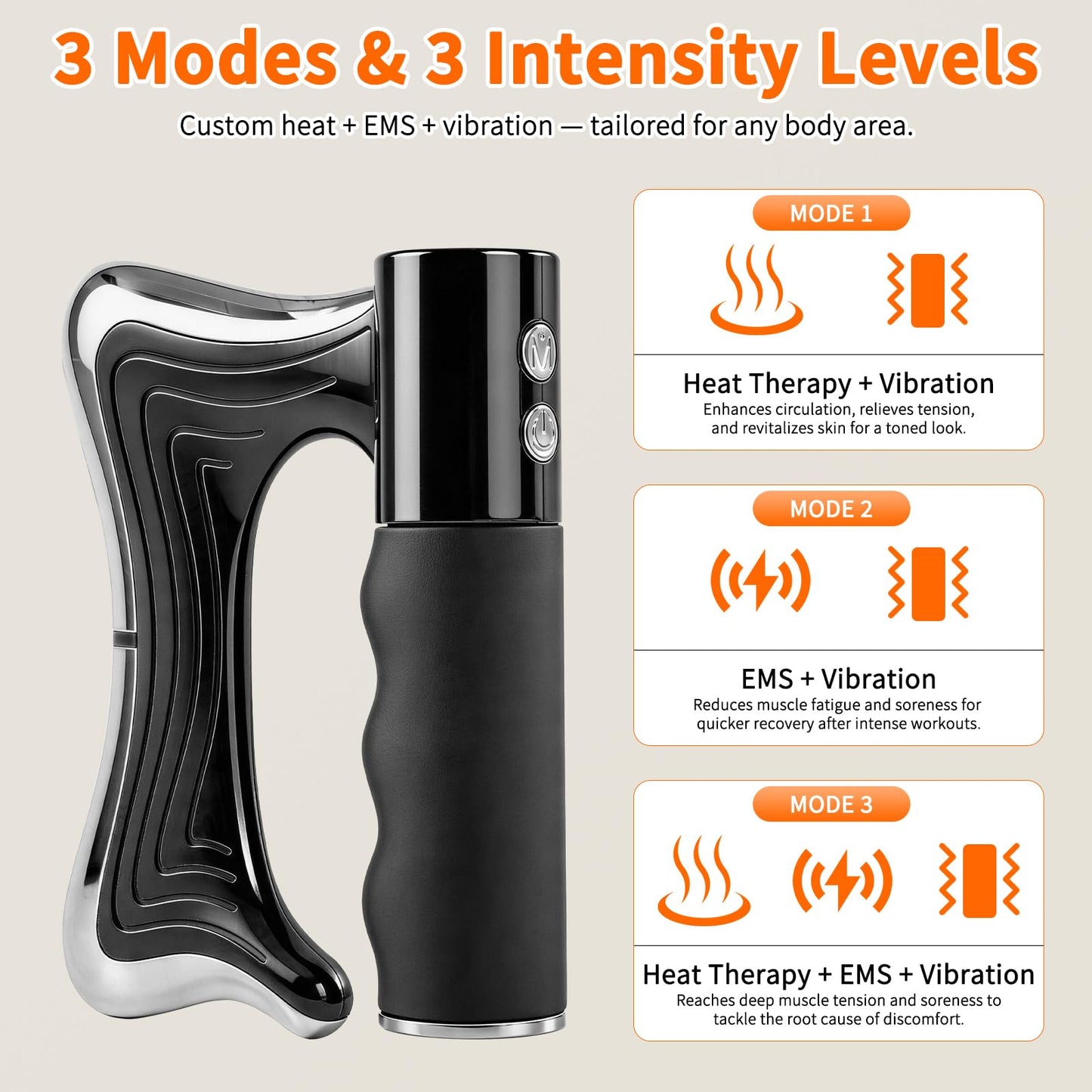 baoinse Electric Muscle Scraper, Muscle Scraper Tool with Heating and Vibration, 3 Adjustable Intensity Modes, Electric Massager for Muscles for Full Body Muscle Relaxation, Recovery and Pain Relief