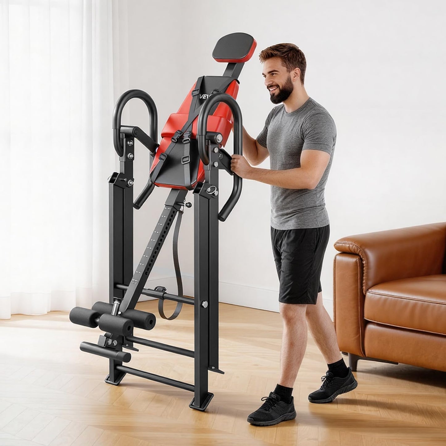 VEVOR Inversion Table, 300 lbs Capacity Heavy Duty Inverted Table, Back Inverter Stretcher with Dual-Roller Locking, Decompression Tables for Shoulders, Neck, Back, Multi-Angle Adjustable Tether Strap