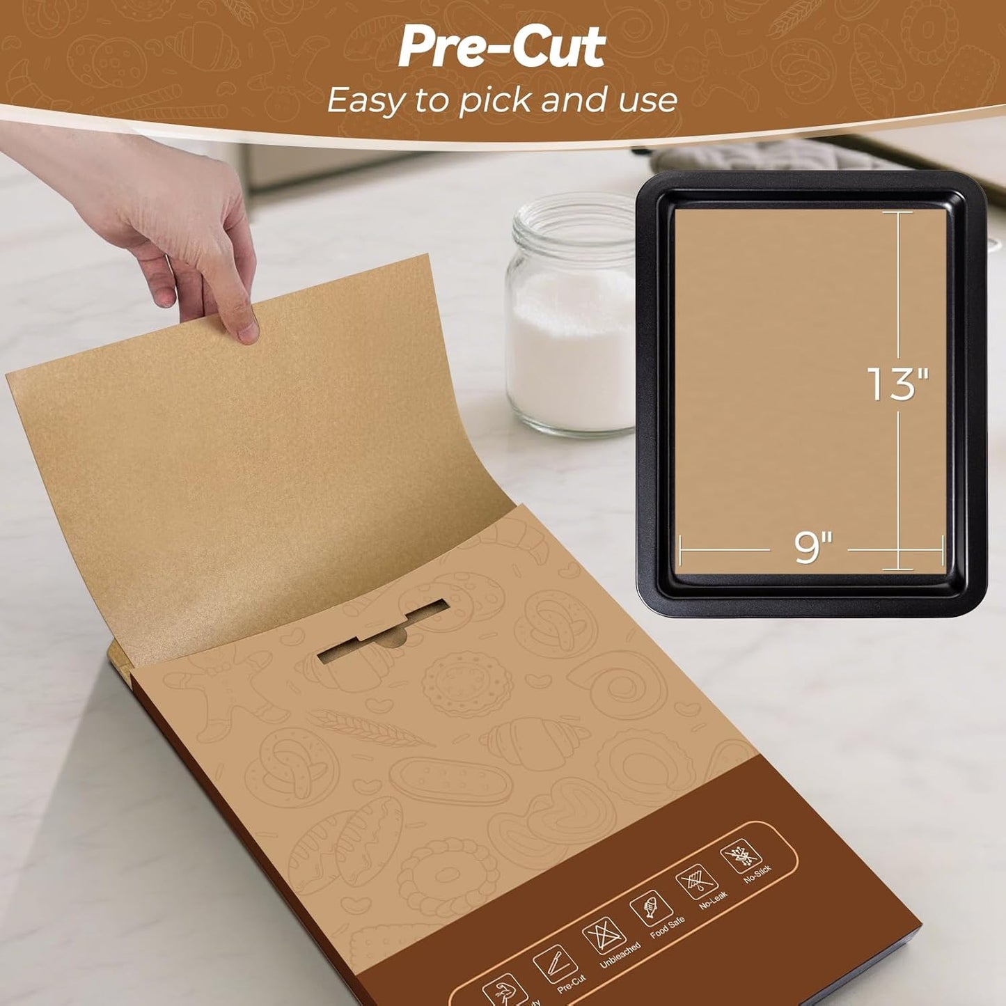 Skiennix 360 Count Heavy Duty Parchment Paper Sheets - No-Stick, Unbleached, Pre-Cut 9"x13" for Baking & Cooking