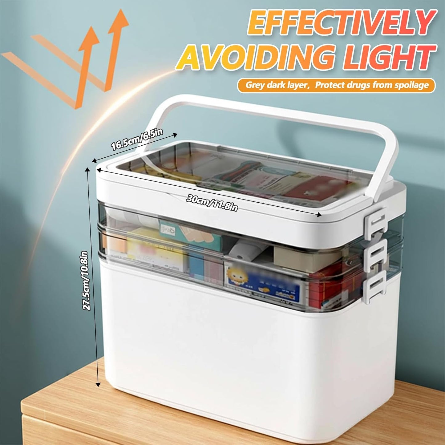 Skiennix 4-Tier Medicine Cabinet Organizer - Portable Medical Box with Handle & Removable Tray