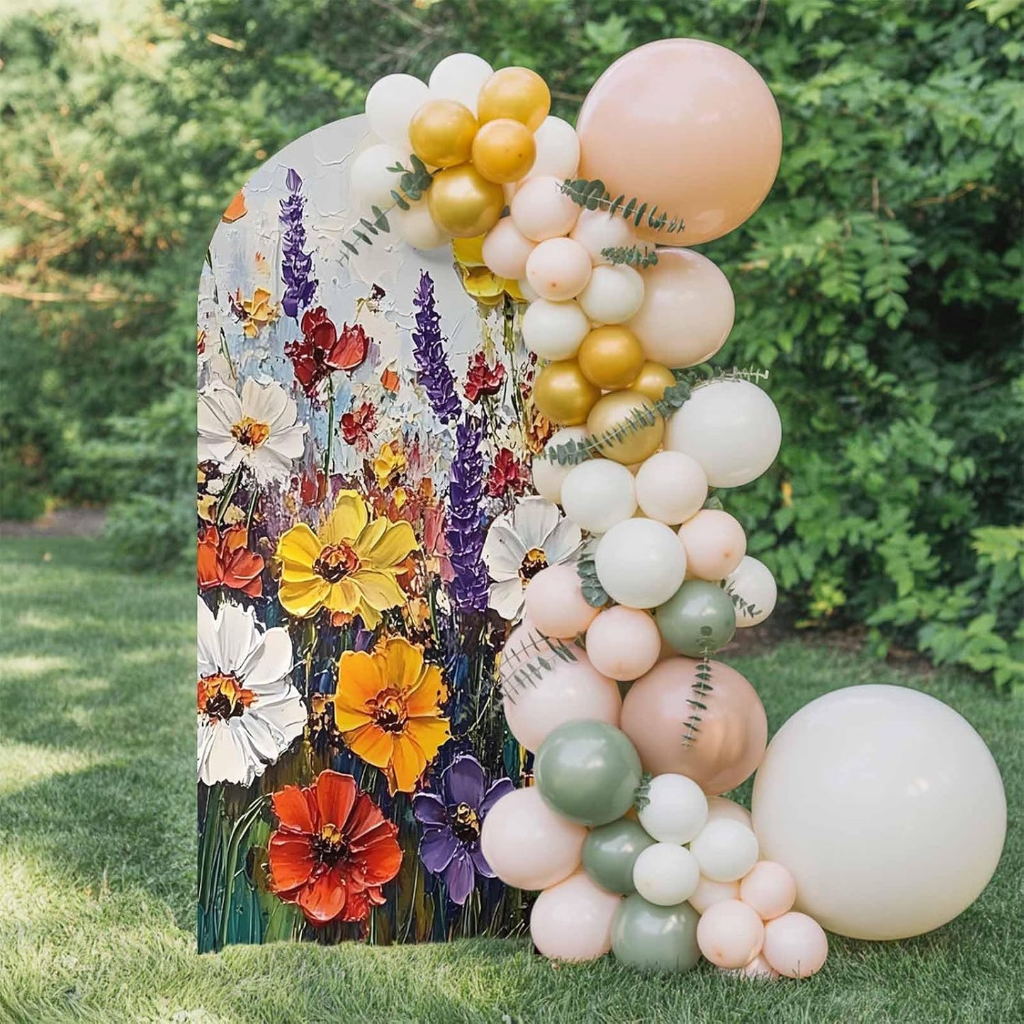 Jnbasdffb 6.6 Vintage Wildflowers Wedding Arch Cover, Stretchy Spandex Arch Backdrop Stand Covers FT, Oil Painted