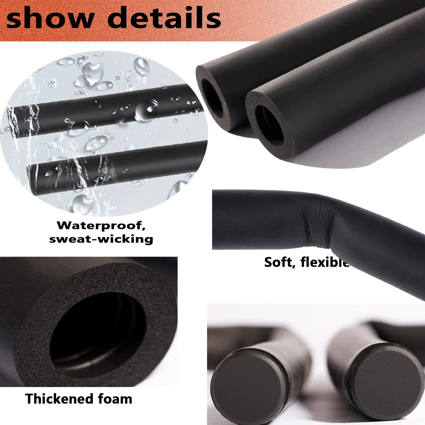 Taeku Foam Handle Grip Covers, 1 Pair Anti-Slip NPVC Tubing Sleeves Comfort Grip for Fitness Equipment, Garden Tools, Stroller Handles 15in