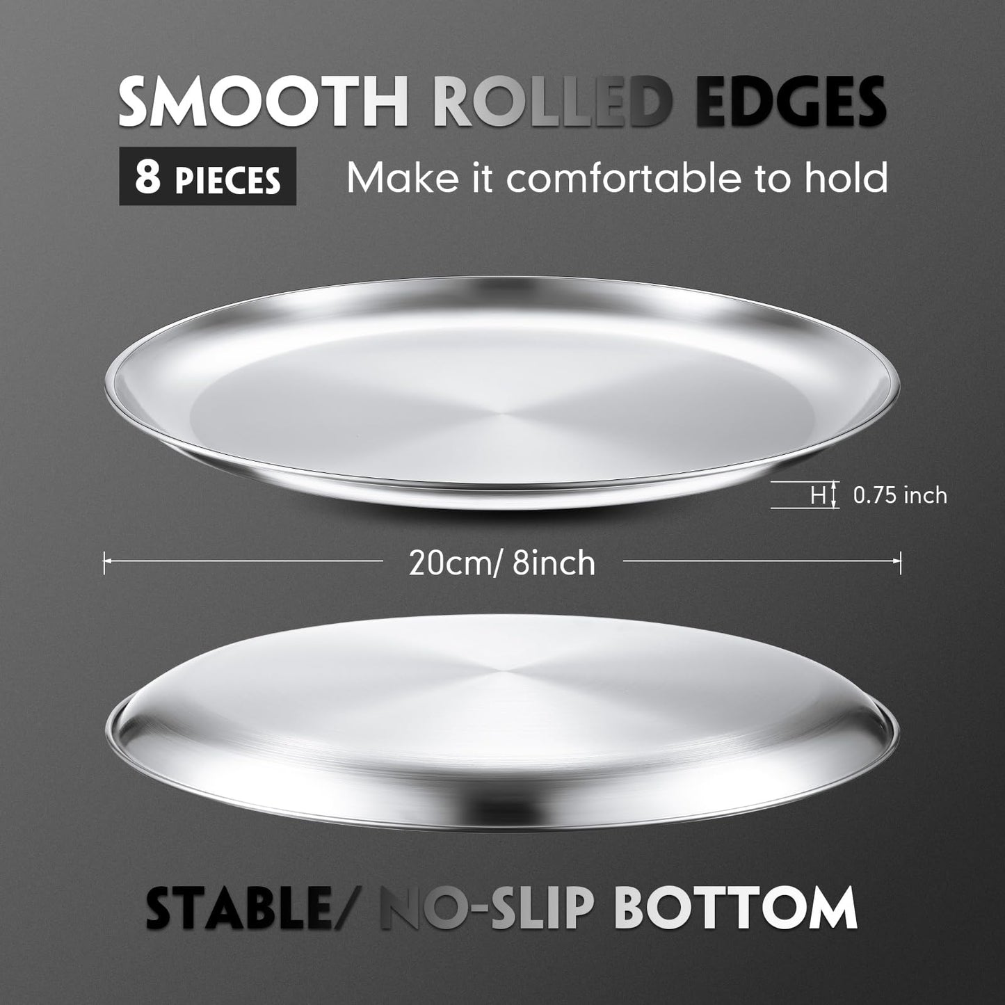 Thenshop 8 Pieces 8 Inch Pizza Pans Bulk Stainless Steel Sets Round Bakeware Pizza Trays for Oven Freezer Kitchen Baking Home Restaurant Picnics Safe Sturdy Reusable Easy Clean(Silver)