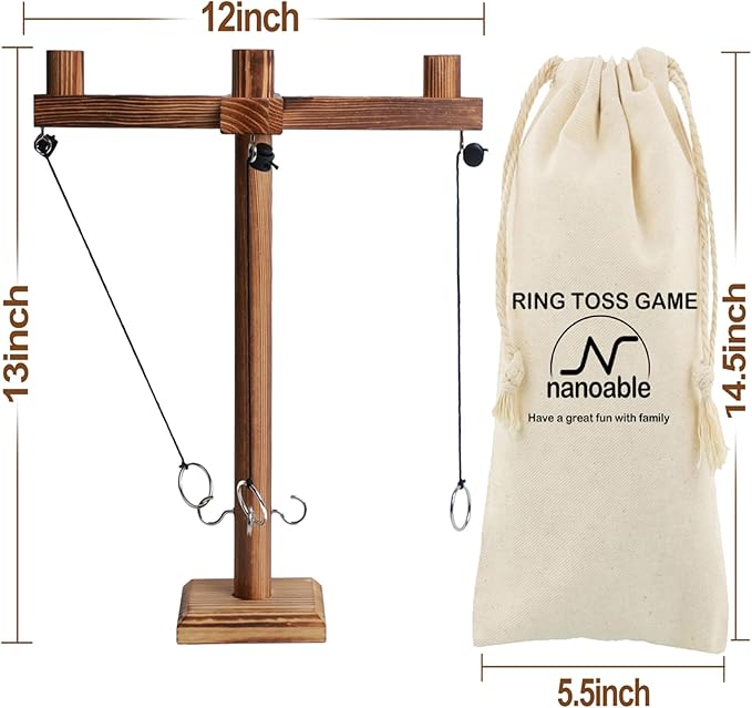 Ring Toss Game for Adults, Fun Hook and Ring Game with Carrying Bag, Outdoor Indoor Party Game, Board Games for Family, Bar, Party, Game Nights