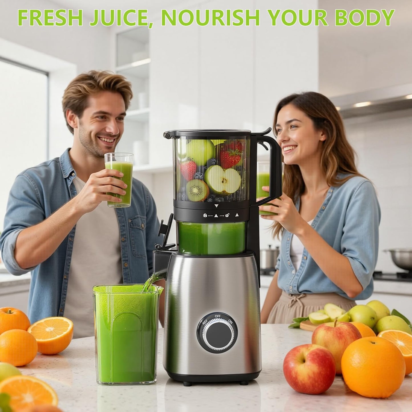 COWSAR Cold Press Juicer Machines, Orange Juicer with 5.4" Extra-Large Feed Chute, 60RPM Slow Masticating Fruit Juicer, 300W Electric Juicer for Citrus, Pomegranate & Vegetables