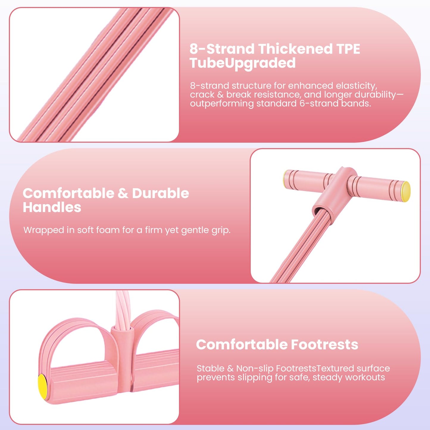 PPLJQS 2026 Upgraded 8-Tube Pedal Resistance Bands with Handles - Ultra-Strong Tension for Full-Body Workout - Ideal for Home, Office & Travel Fitness (Pink)