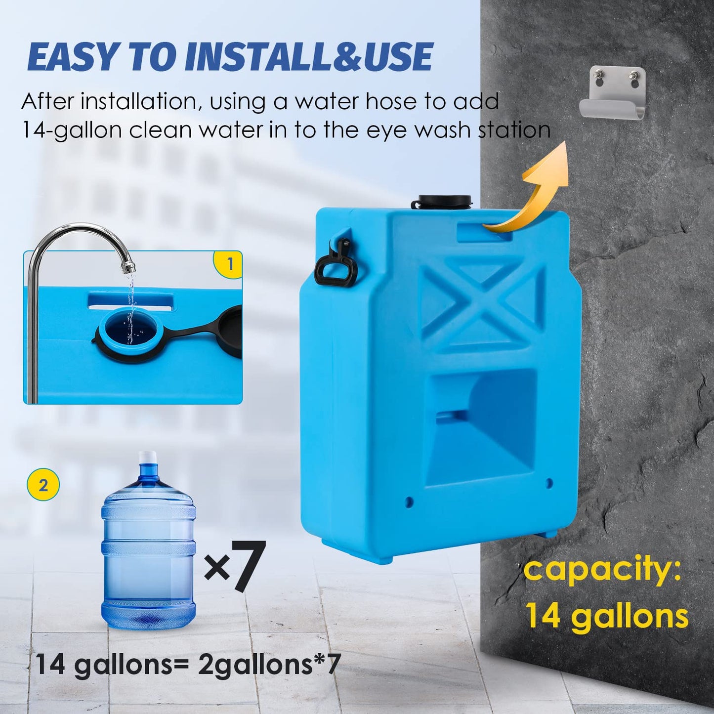 14gal Portable Eye Wash Station, Heavy Duty Gravity-fed Eyewash Station, Self-contained Eye Wash Station OSHA Approved with Dual Nozzles, 15min Emergency Eye Washing Station, No Leakage