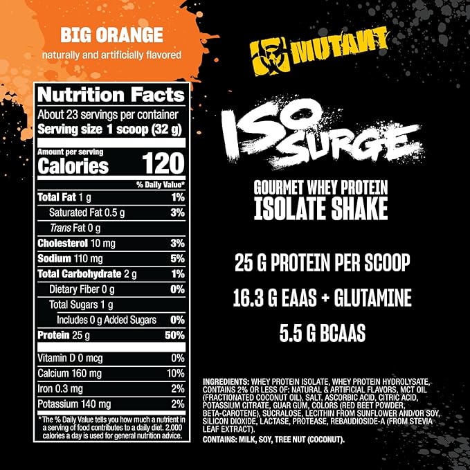 Mutant ISO Surge Whey Protein Isolate Powder Acts Fast to Help Recover, Build Muscle, Bulk and Strength, 1.6 lb (Peanut Butter Chocolate)