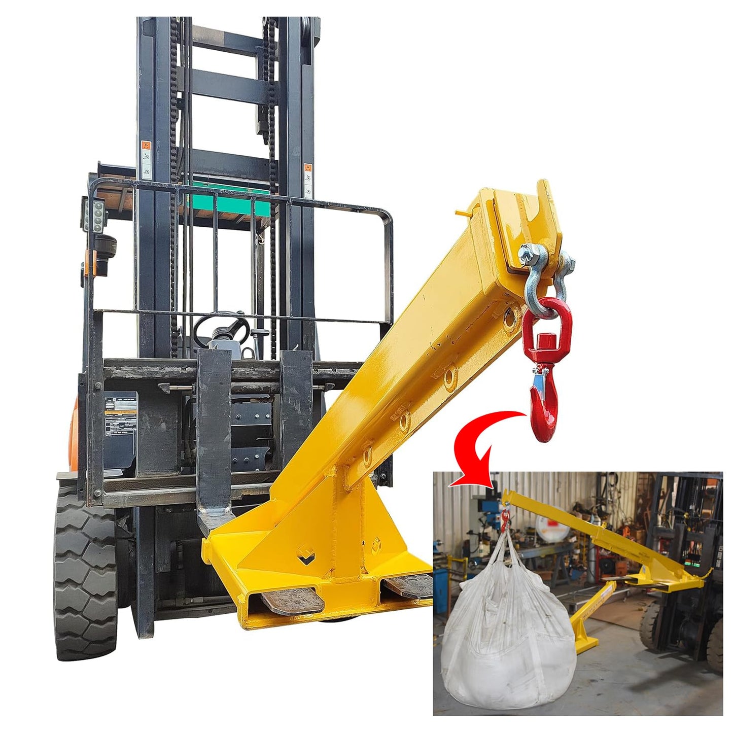 EQCOTWEA 3T/6600LB Adjustable Forklift Jib Boom Crane Attachment, 63-98in Forklift Telescopic Lifting Arm, Mobile Crane with One Hook for Forklifts, Heavy-Duty Towing & Handling Equipment