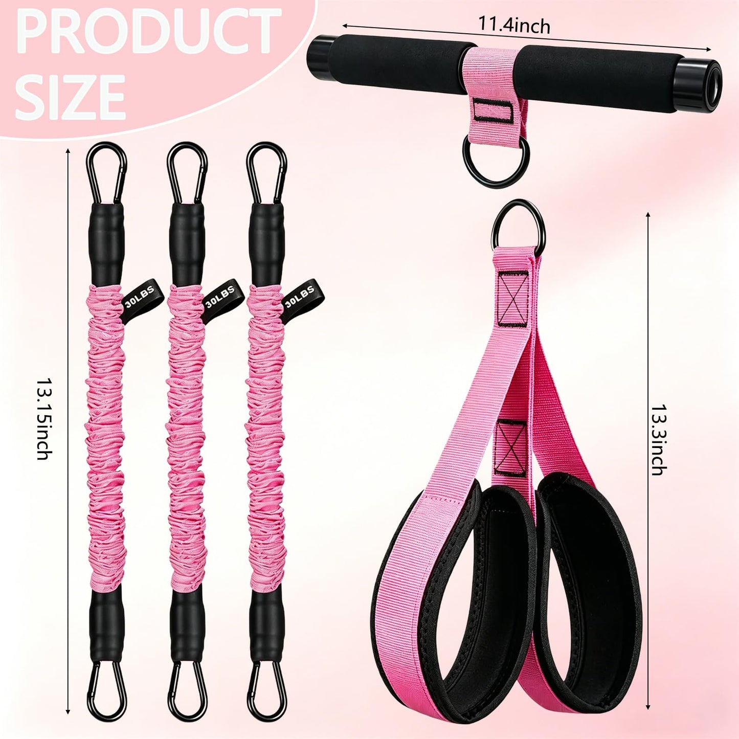Multifunction Pedal Resistance Band with Handle, 3 Tube Adjustable 30LB Foot Pedal Puller Resistance Bands for Abdomen, Waist,Core/ABS, Arm,Leg,Extended Length Tension Rope for Women Workout Home Gym