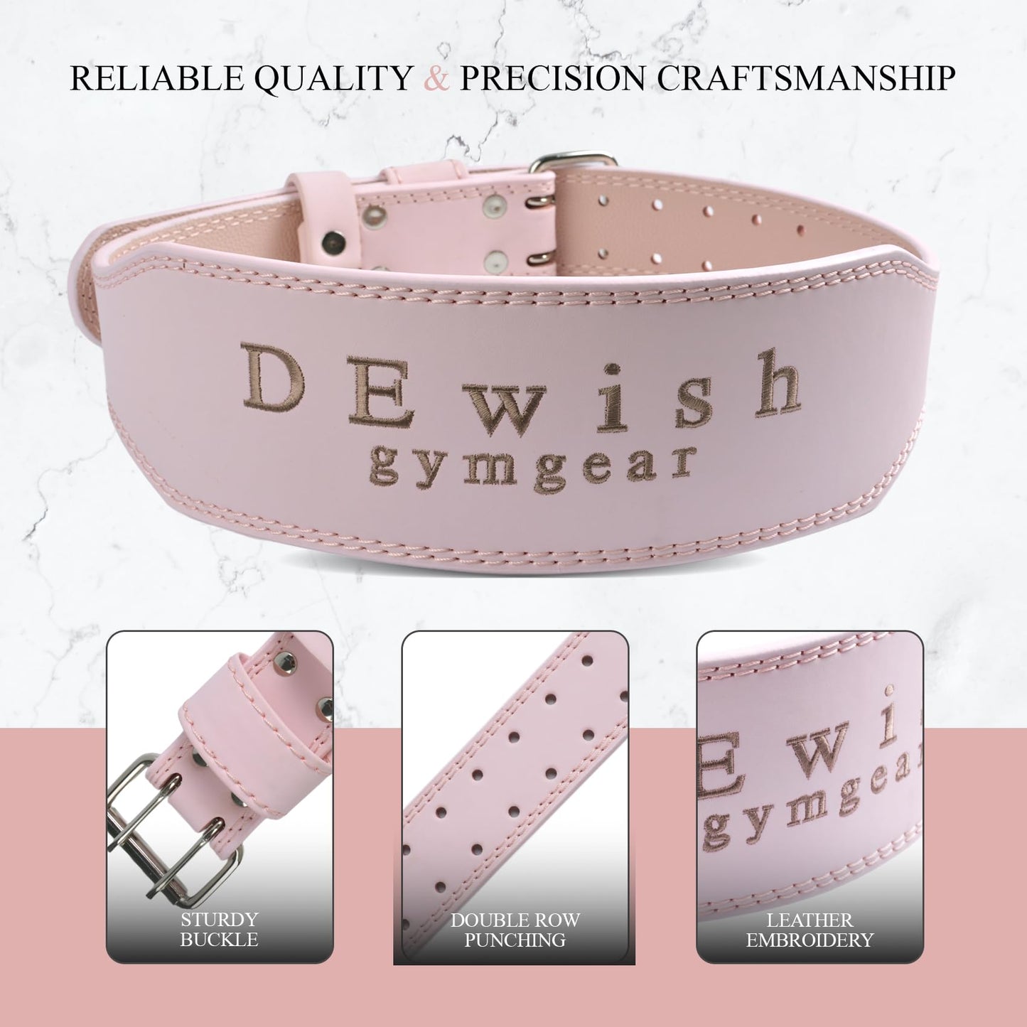 Leather Weightlifting Belt, 10 Adjustable Holes, 4”Width, Double Prong Power Belt for Gym Bodybuilding, weightlifting, powerlifting, squats and deadlifts (Pink, M (30"-33"))
