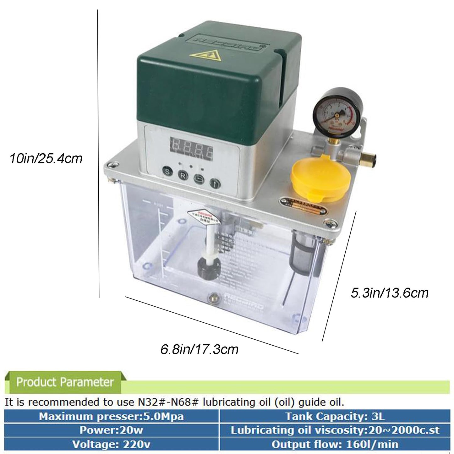 INTBUYING 220V 3L Automatic Lubricating Oil Pump 5Mpa High-Pressure Lubrication Oil Gear Pump Digital Display for Machine Tools Milling Lathe Printing Textile