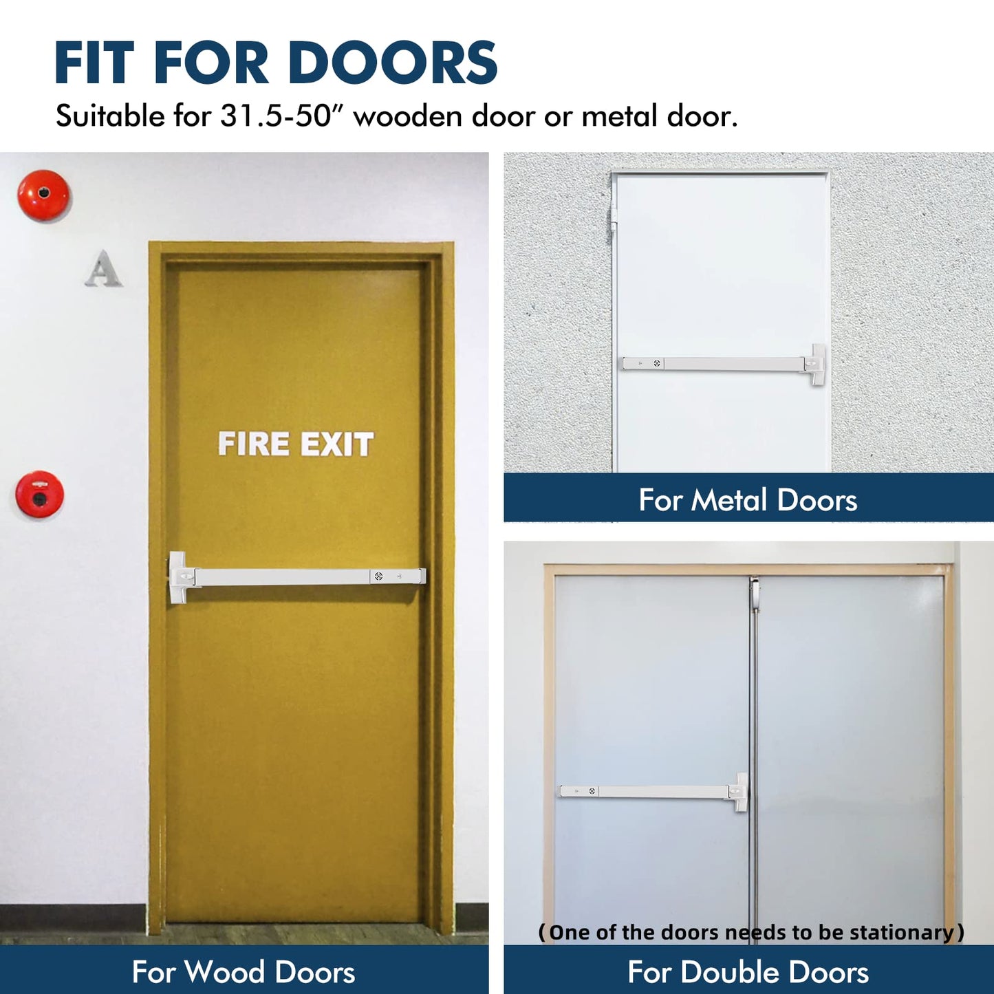 Commercial Door Push Bar Panic Exit Device with Alarm Exterior Lever 80cm/31.5" Stainless Steel Panic Bars for Exit Doors Emergency Exit Panic Door Hardware with 6 Keys for 31”-47” Wood Metal Doors