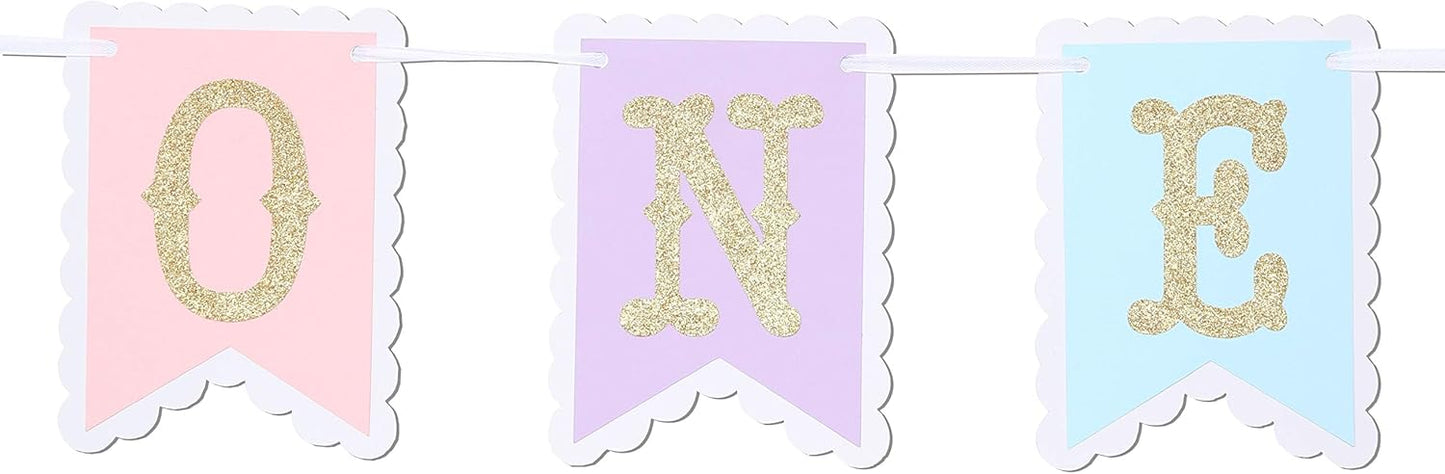 Rainbow High Chair Banner - Colorful 1st Birthday Photo Prop for Baby Girl Smash Cake, Macarons Theme